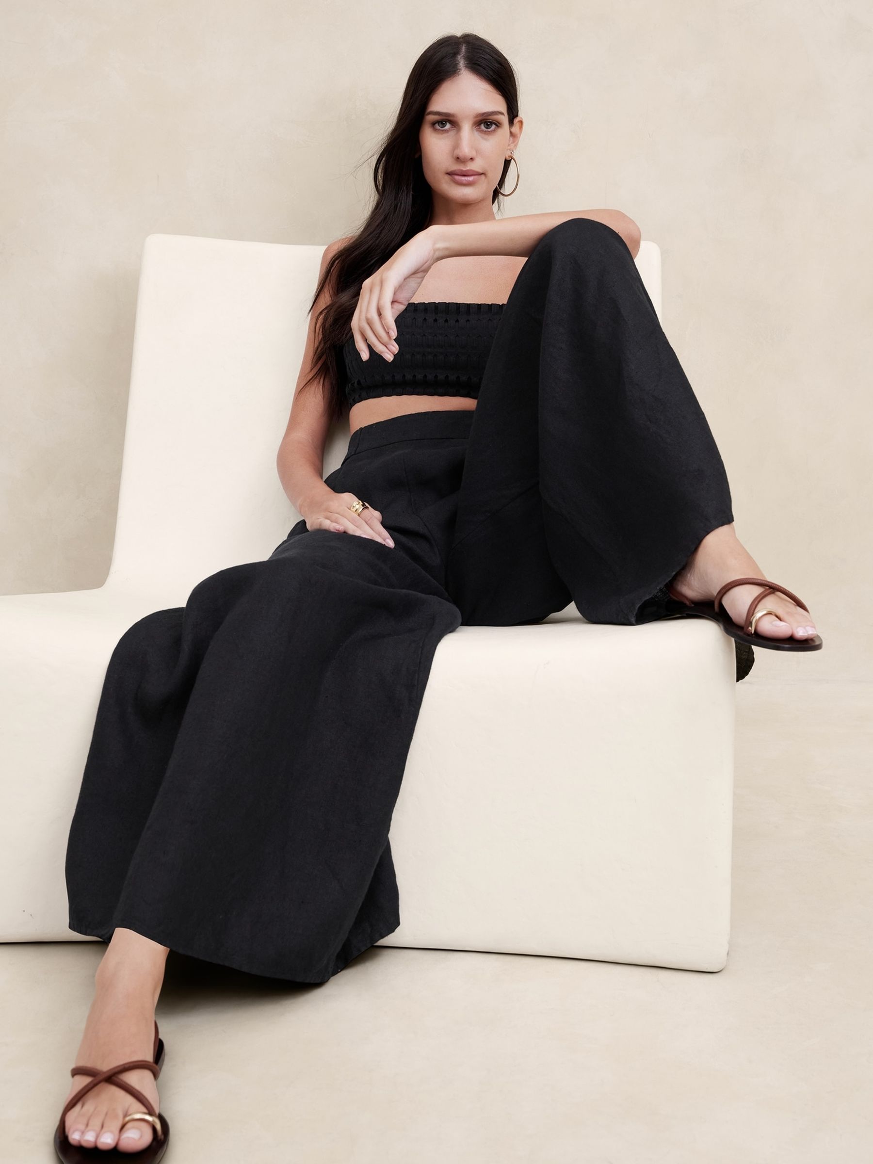 Banana Republic Black Lina Linen Wide Leg Trousers | Gap