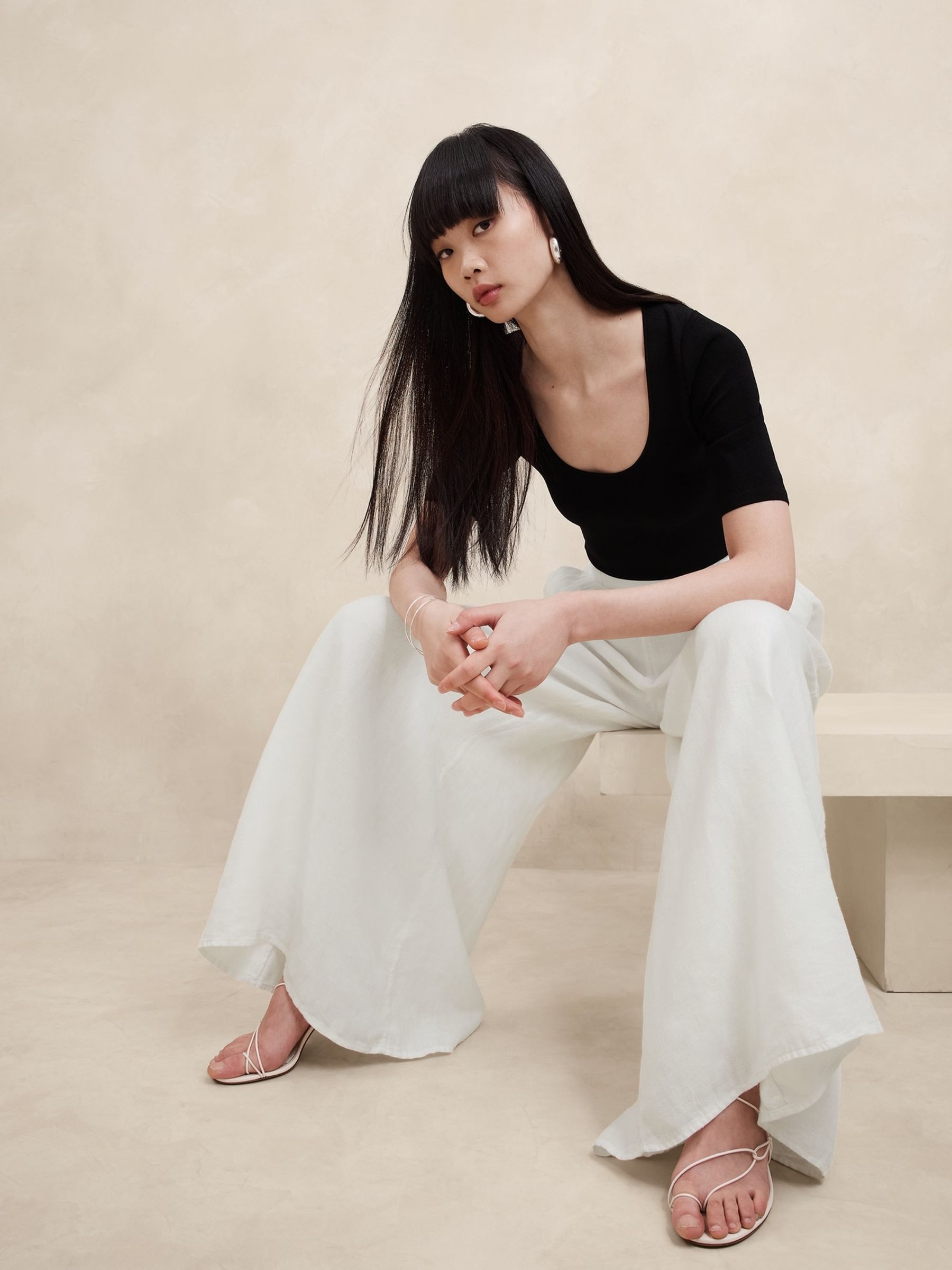 Banana Republic White Lina Linen Wide Leg Trousers - Image 3 of 4