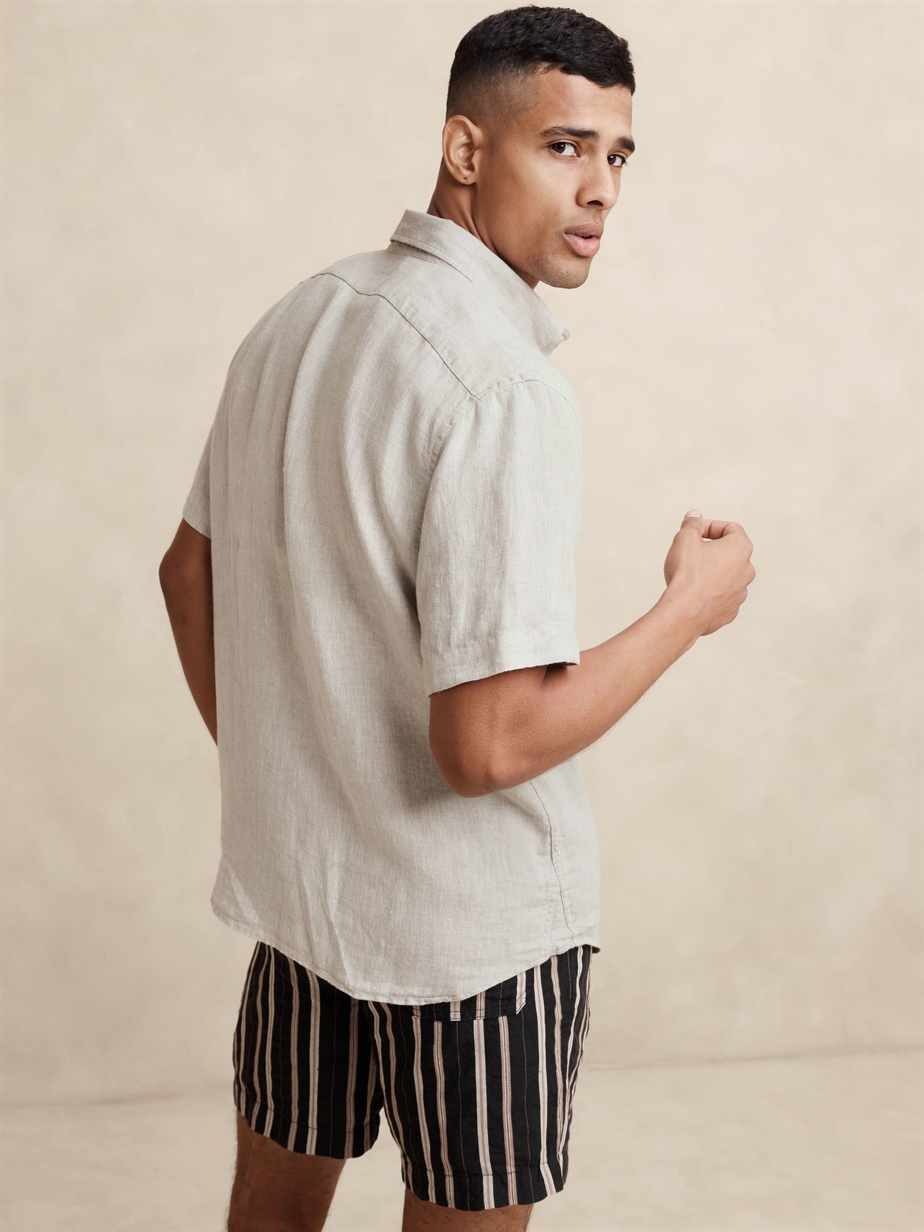 Banana Republic Natural Castelletto Linen Short Sleeve Shirt - Image 2 of 4