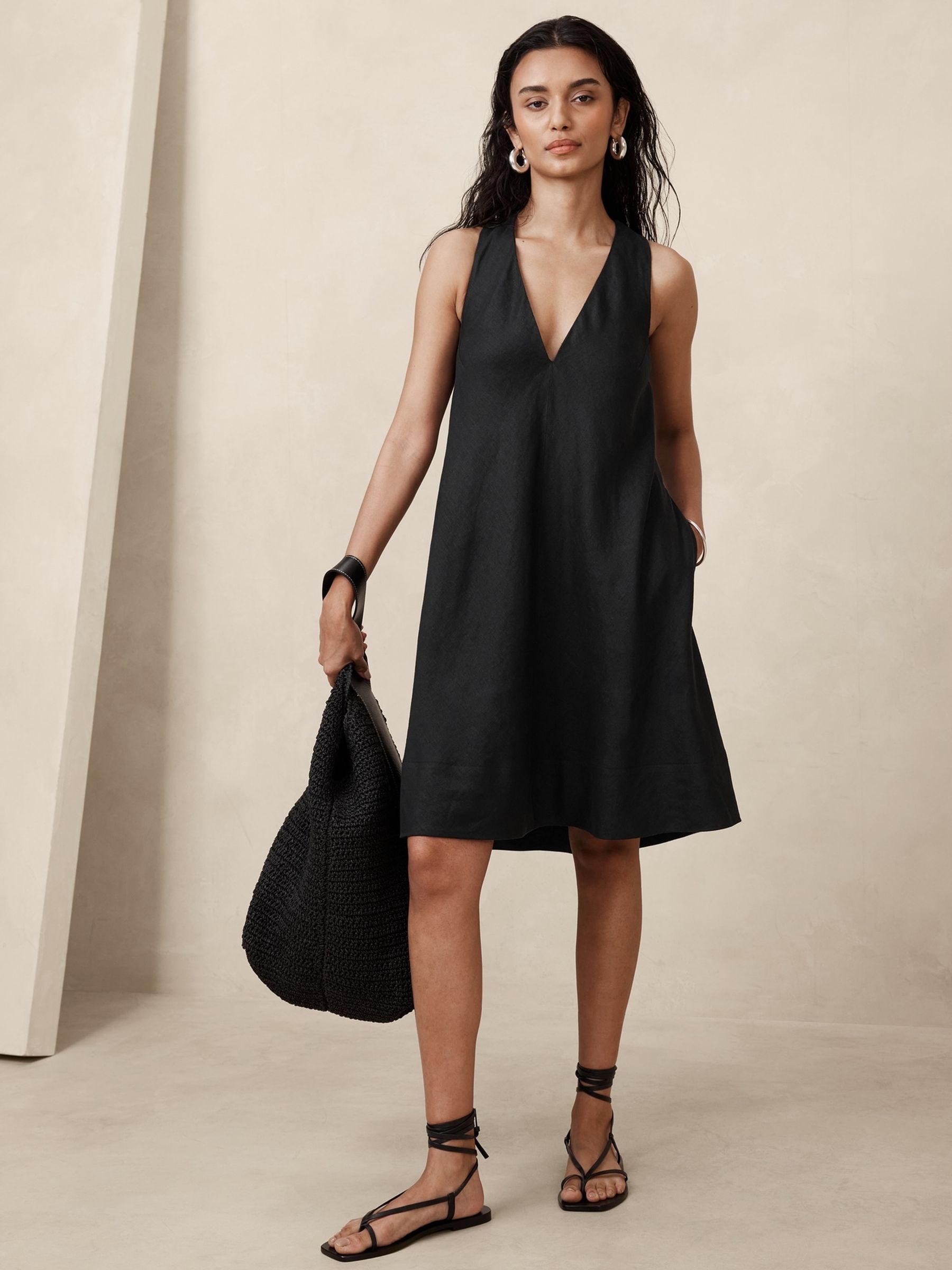 Banana Republic Black Ava Linen Mini Dress - Image 1 of 1