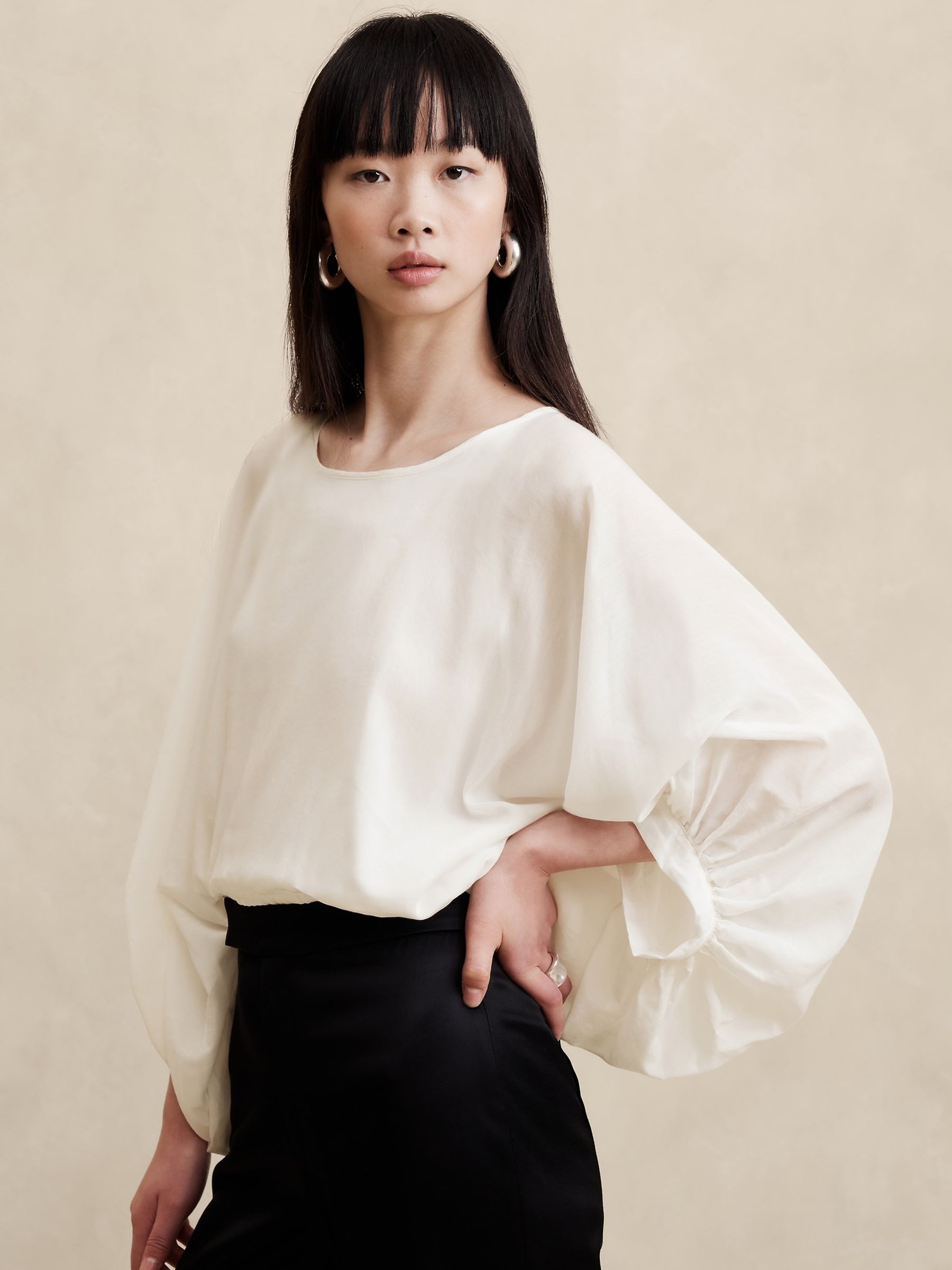 Banana Republic White Eliana Cotton-Silk Top - Image 1 of 1
