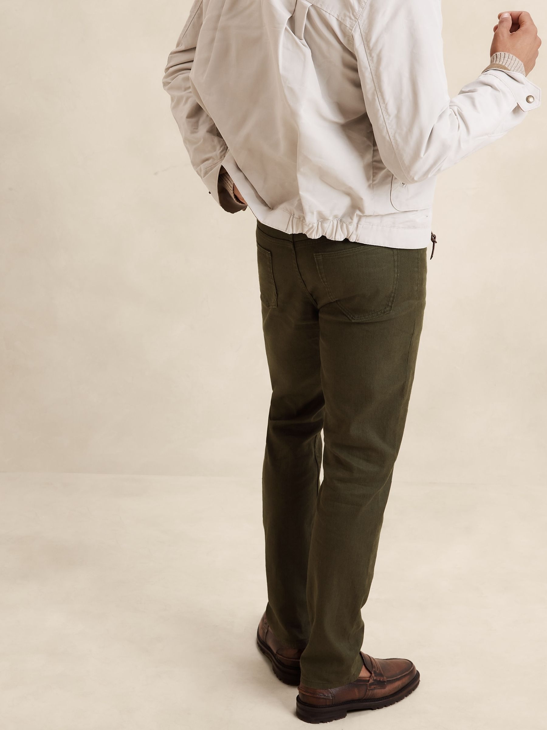 Banana Republic Cream Slim Linen-Cotton Traveler Trousers - Image 2 of 4