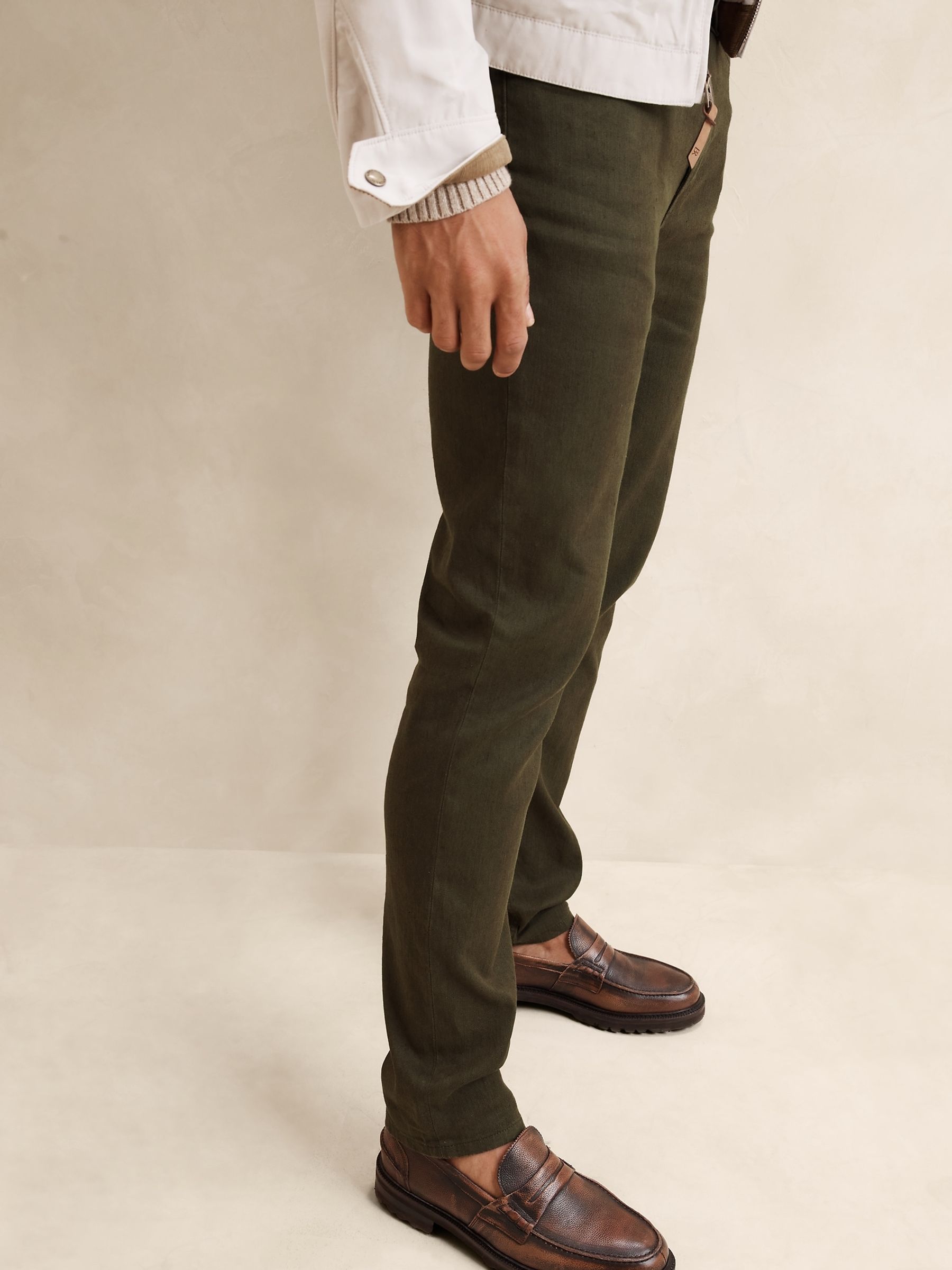 Banana Republic Cream Slim Linen-Cotton Traveler Trousers - Image 3 of 4