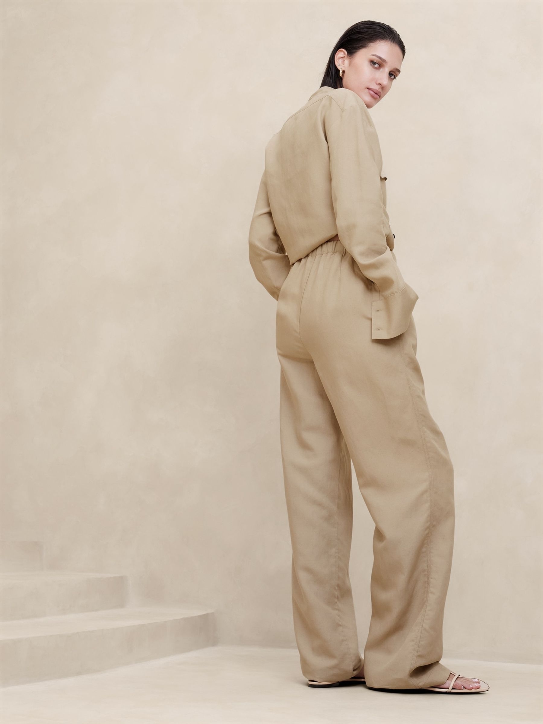 Banana Republic Beige Arcata Tencel-Linen Easy Trousers - Image 2 of 4