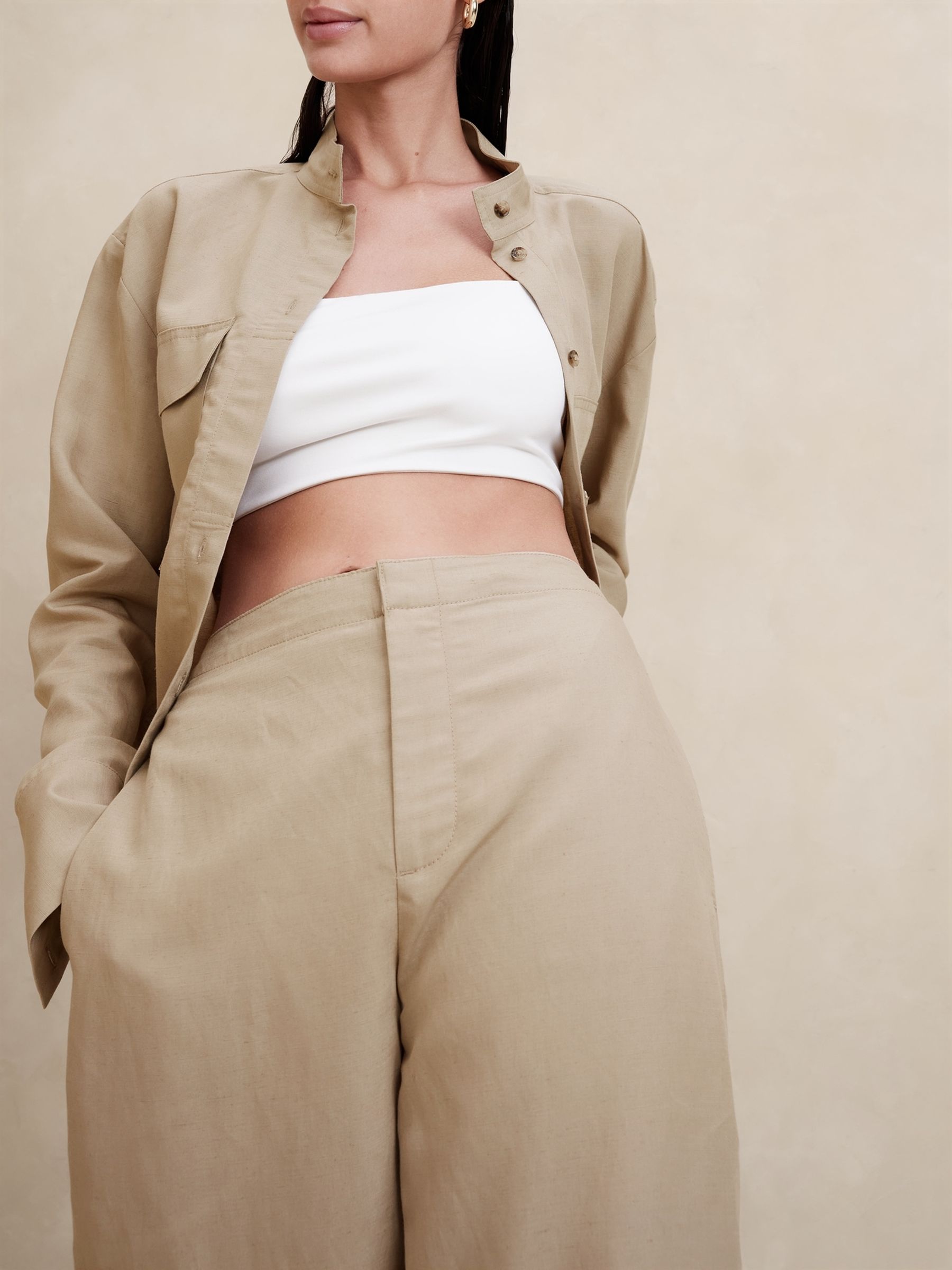 Banana Republic Beige Arcata Tencel-Linen Easy Trousers - Image 3 of 4