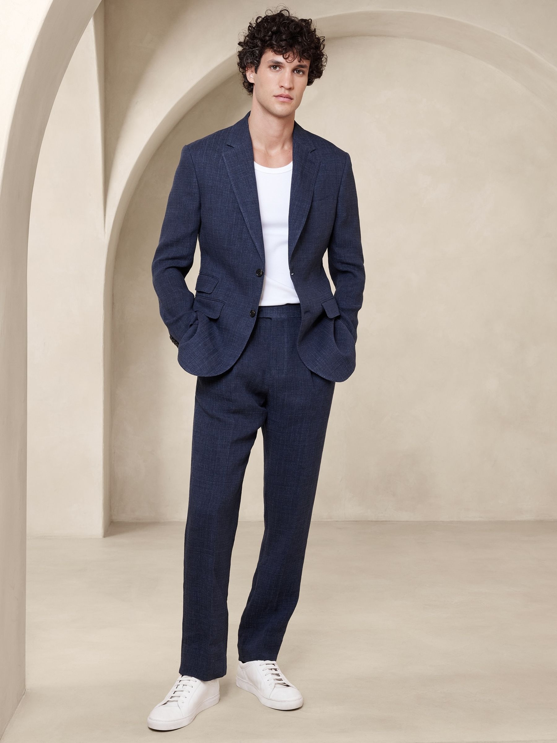 Banana Republic Blue Malpaso Italian Linen Suit Jacket - Image 1 of 5