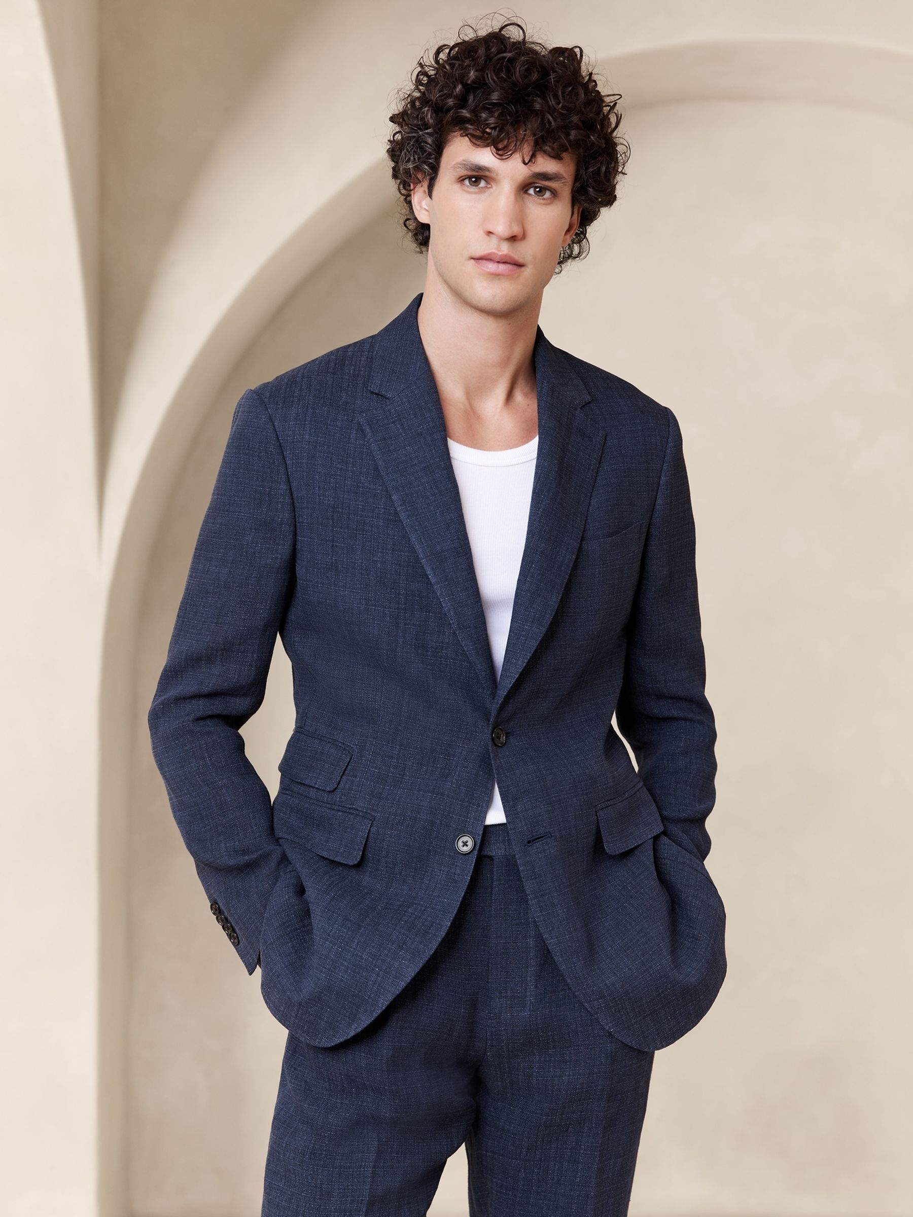 Banana Republic Blue Malpaso Italian Linen Suit Jacket - Image 2 of 5