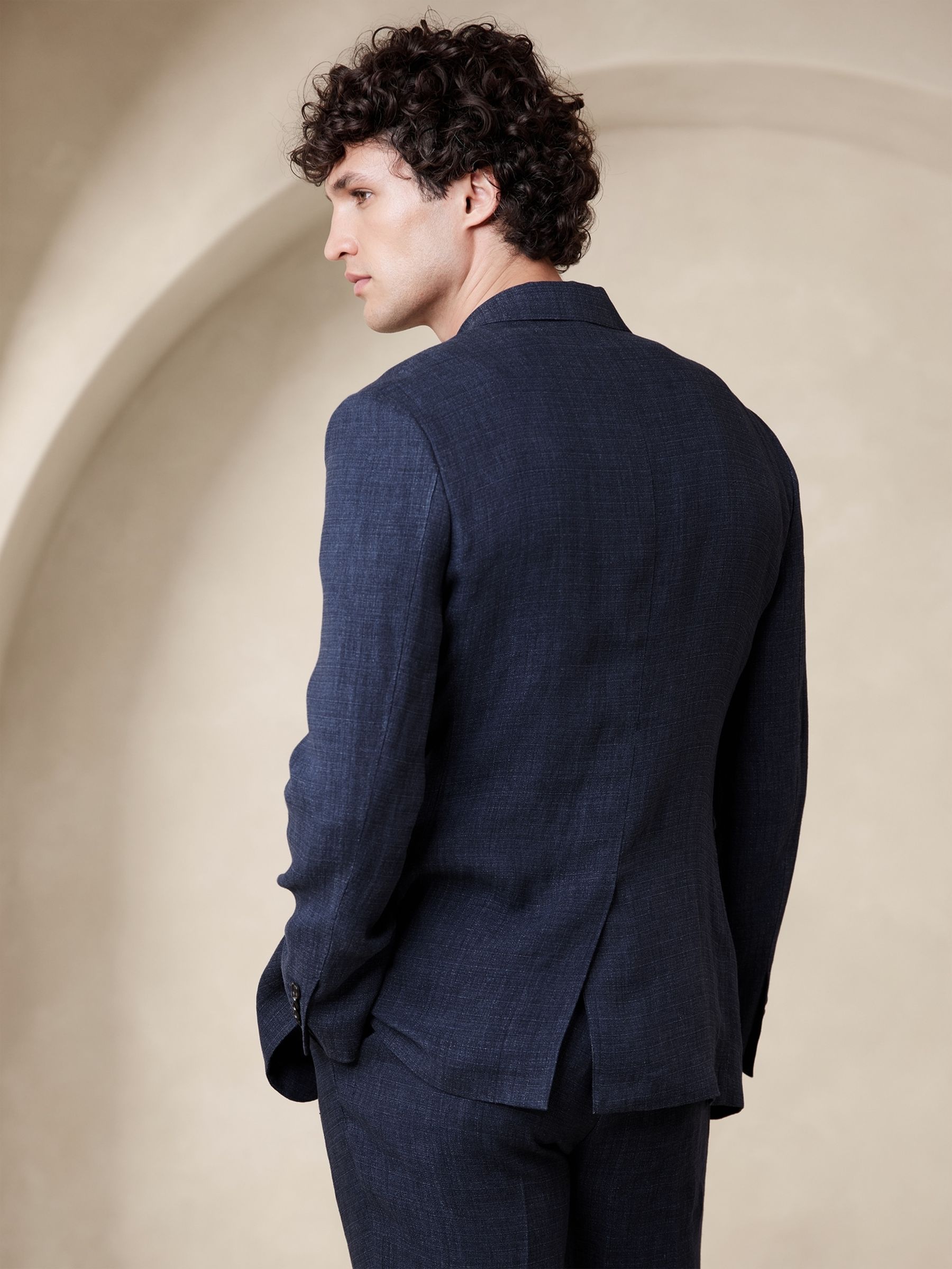 Banana Republic Blue Malpaso Italian Linen Suit Jacket - Image 3 of 5