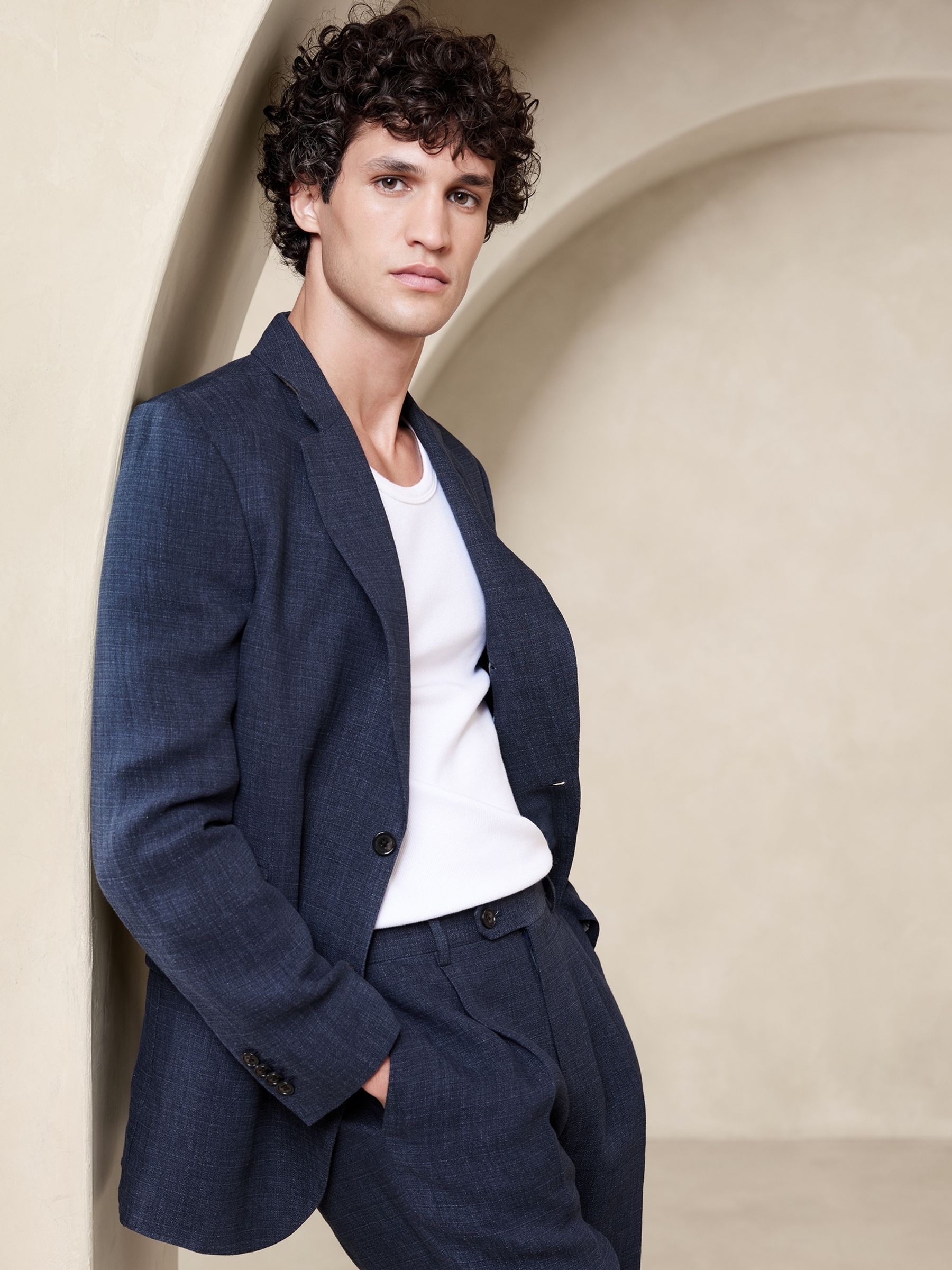 Banana Republic Blue Malpaso Italian Linen Suit Jacket - Image 4 of 5