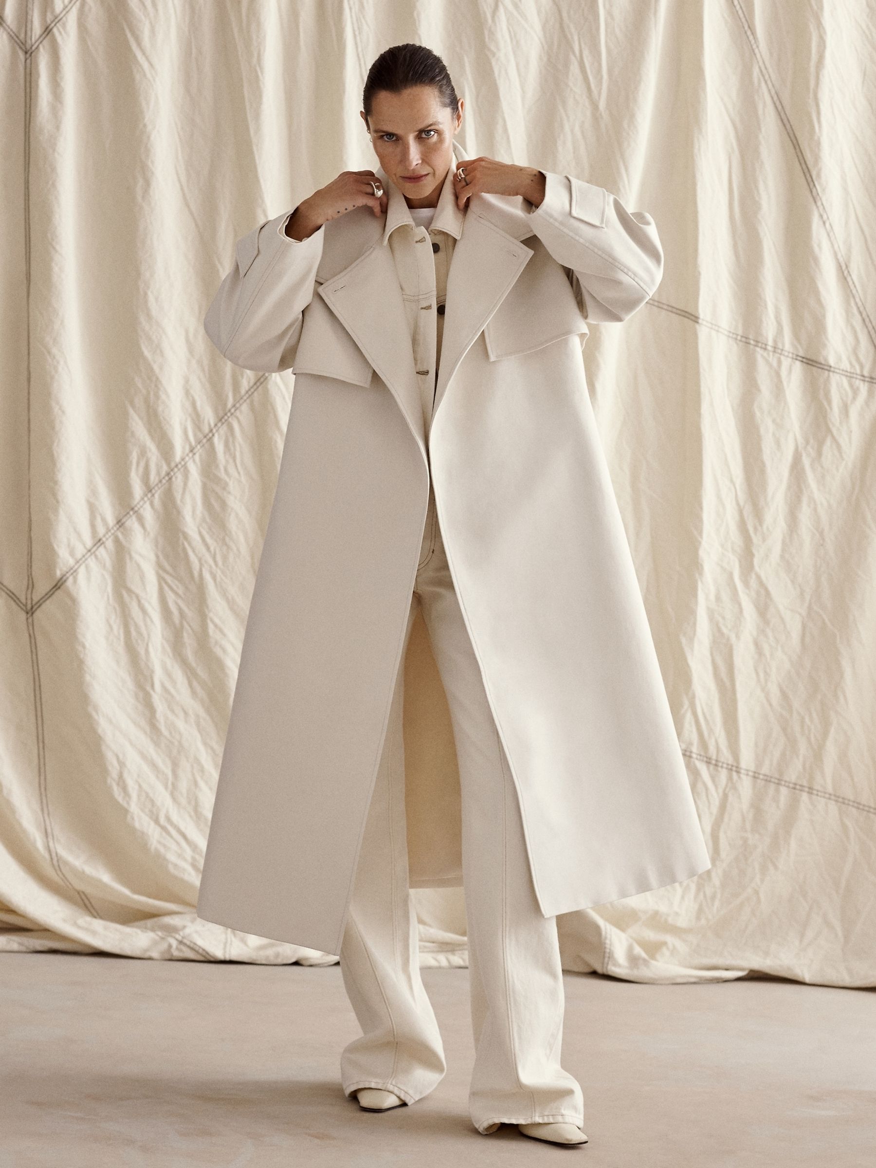 Banana Republic Grey Sabbia Oversized Italian Twill Trench Coat