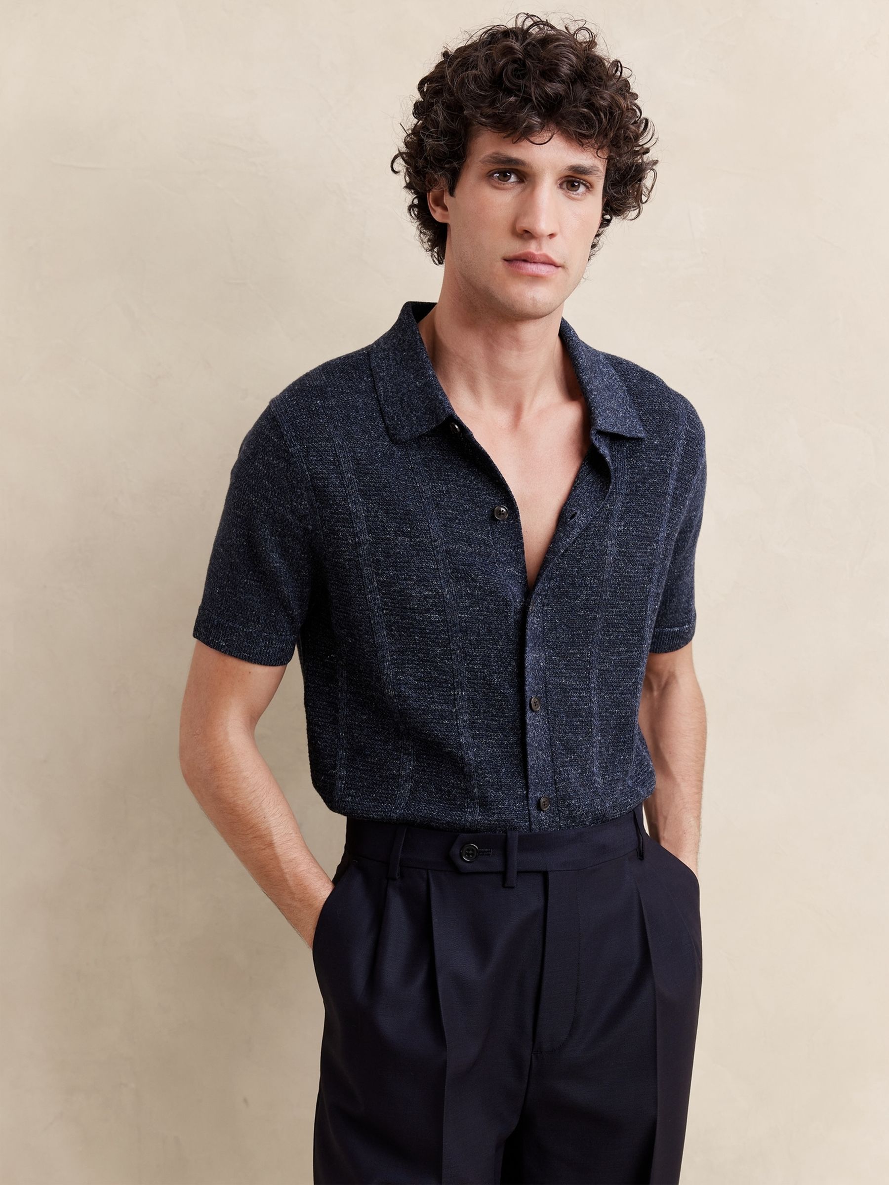 Banana Republic Blue Giorgio Linen-Cotton Resort Shirt - Image 1 of 1