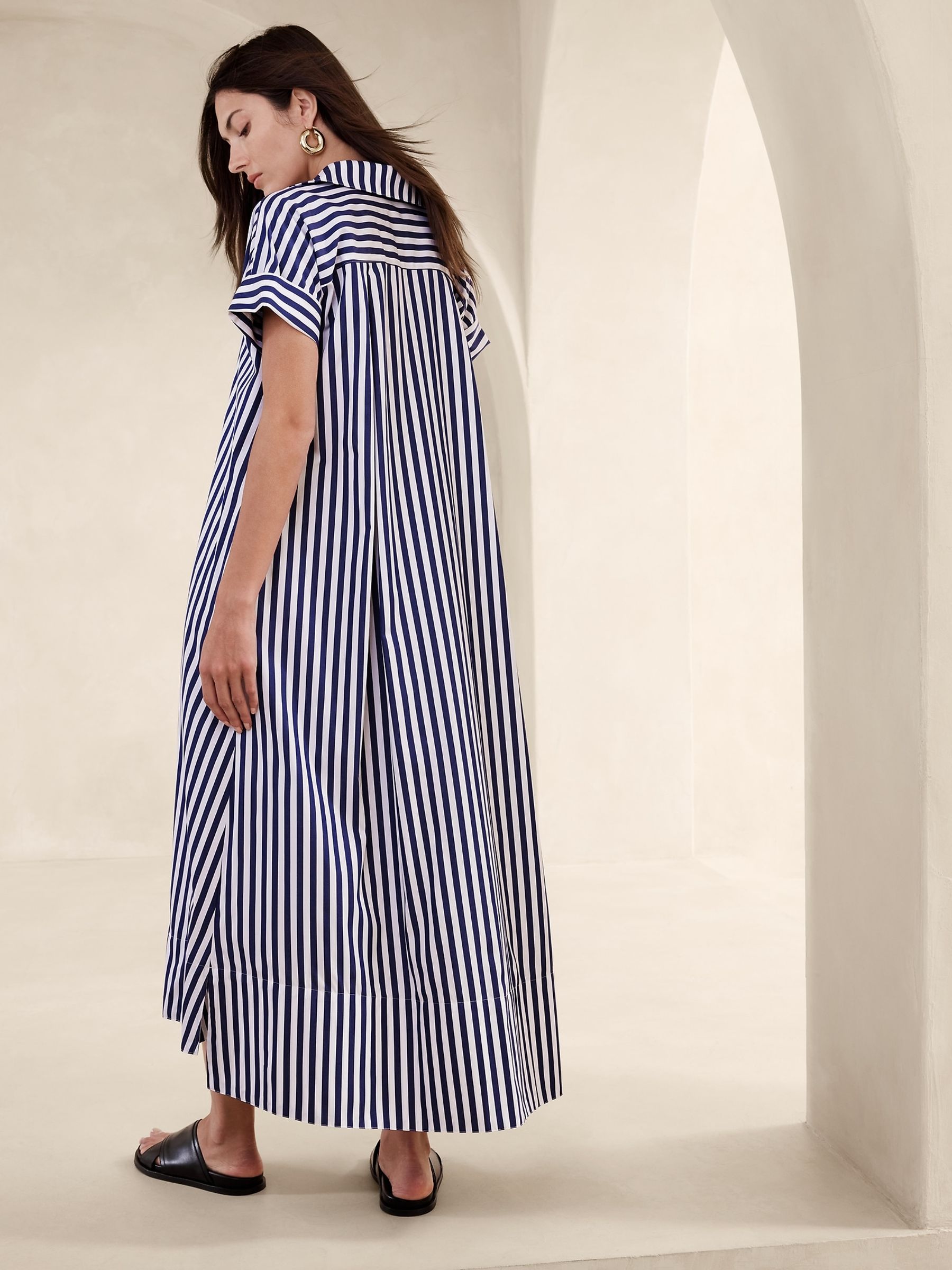 Banana Republic Blue Stripe Cruz Poplin Maxi Dress - Image 2 of 5
