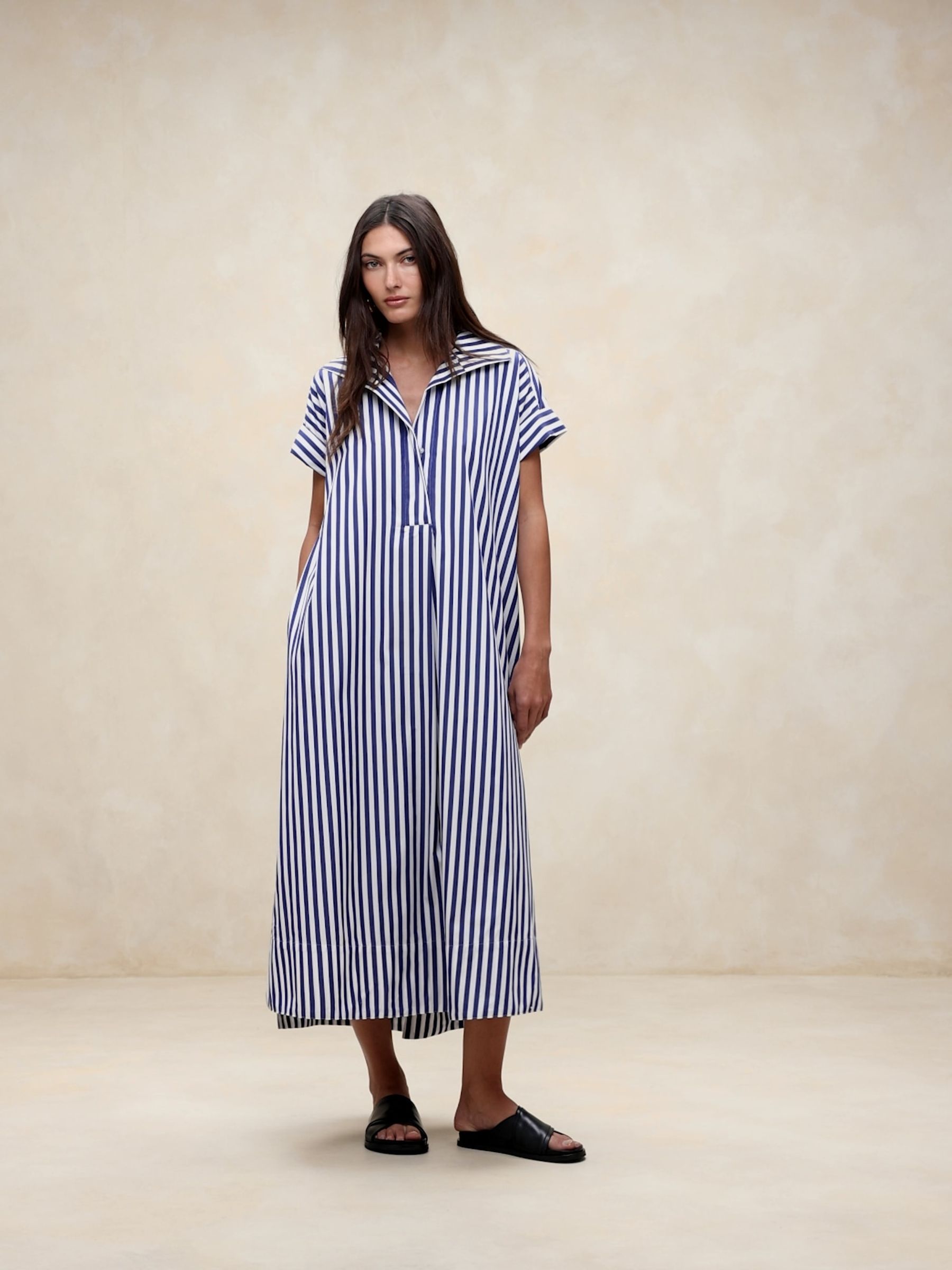 Banana Republic Blue Stripe Cruz Poplin Maxi Dress - Image 3 of 5