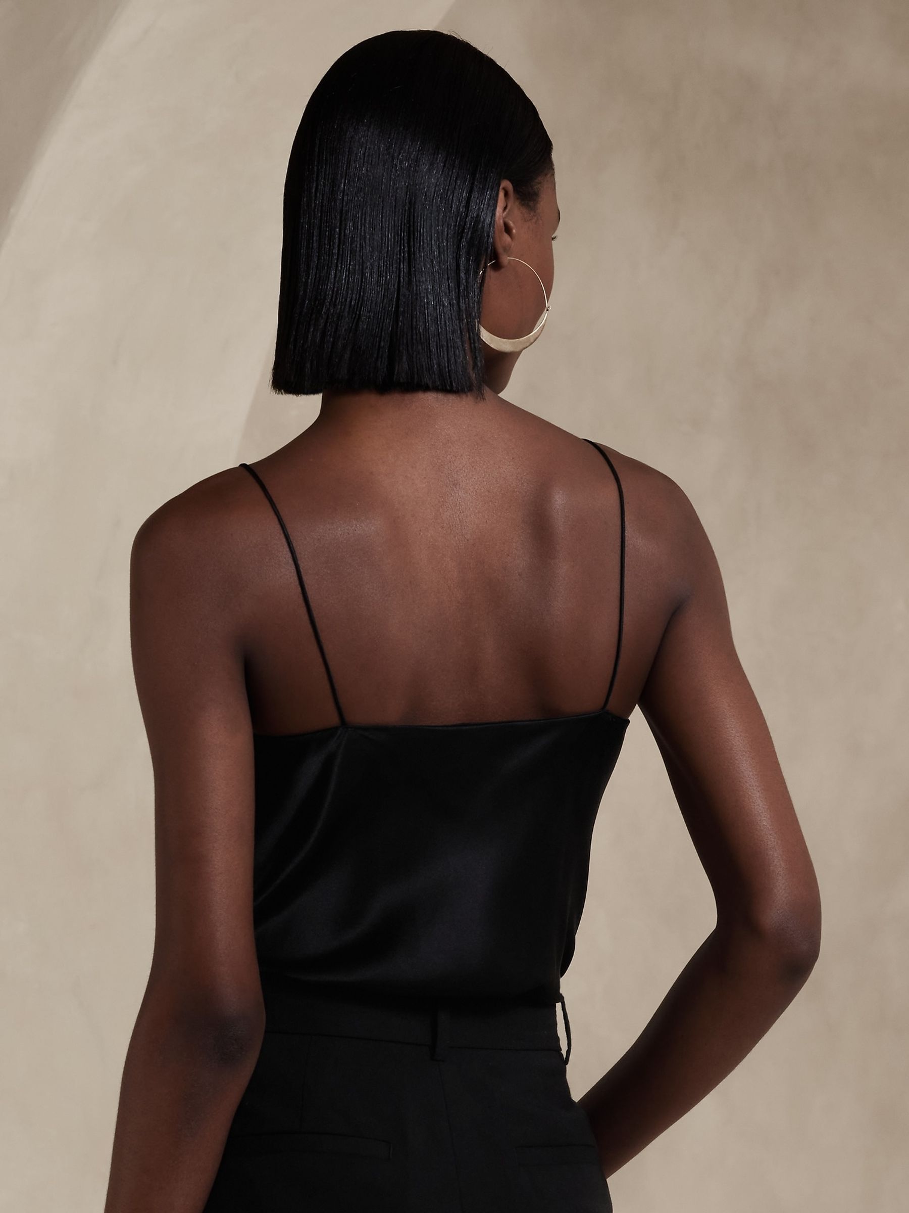 Banana Republic Black Charlotte 100% Silk Cowl Neck Camisole - Image 2 of 5