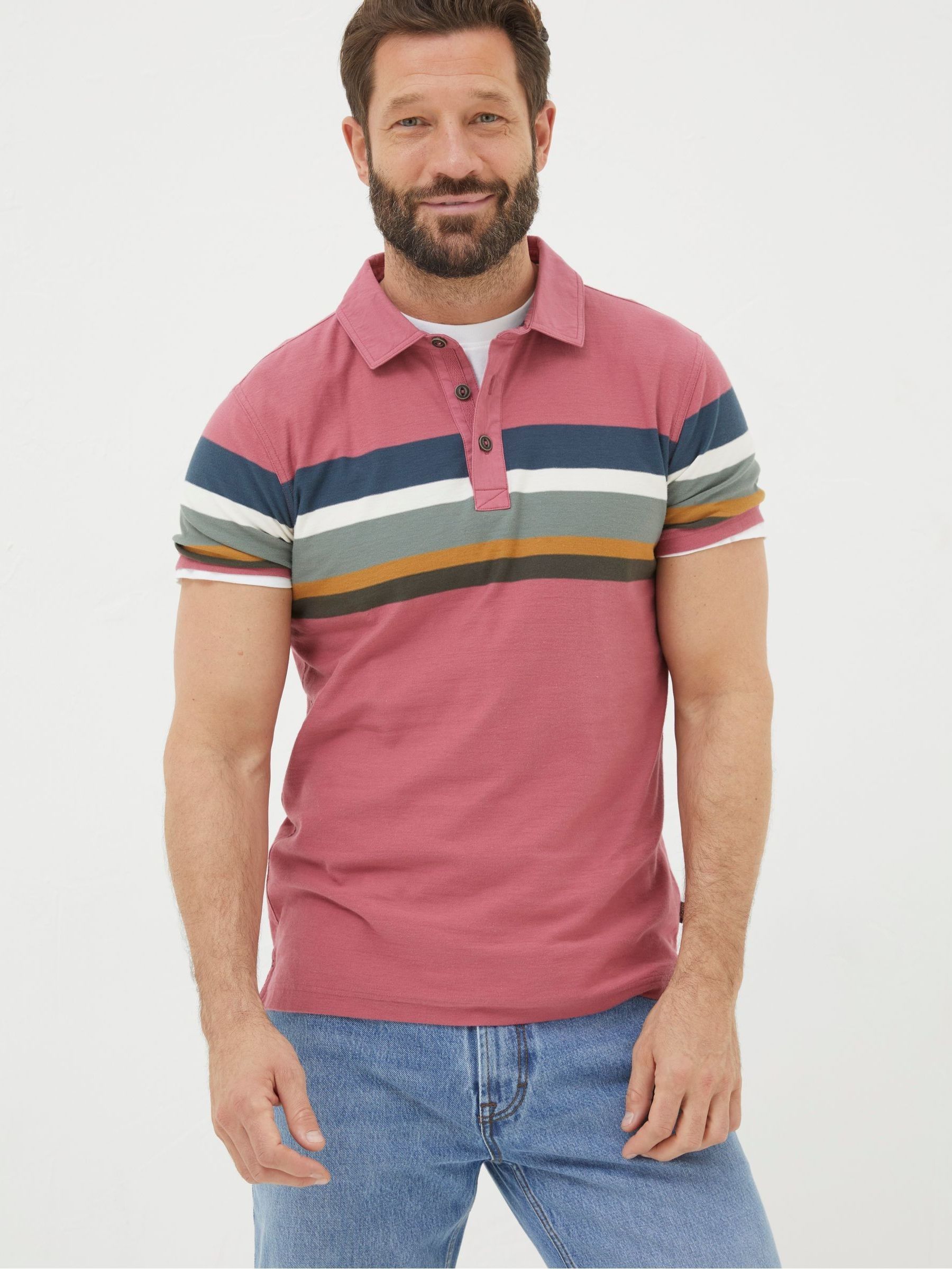 Pink Perranporth Chest Stripe Polo Shirt - Image 1 of 5