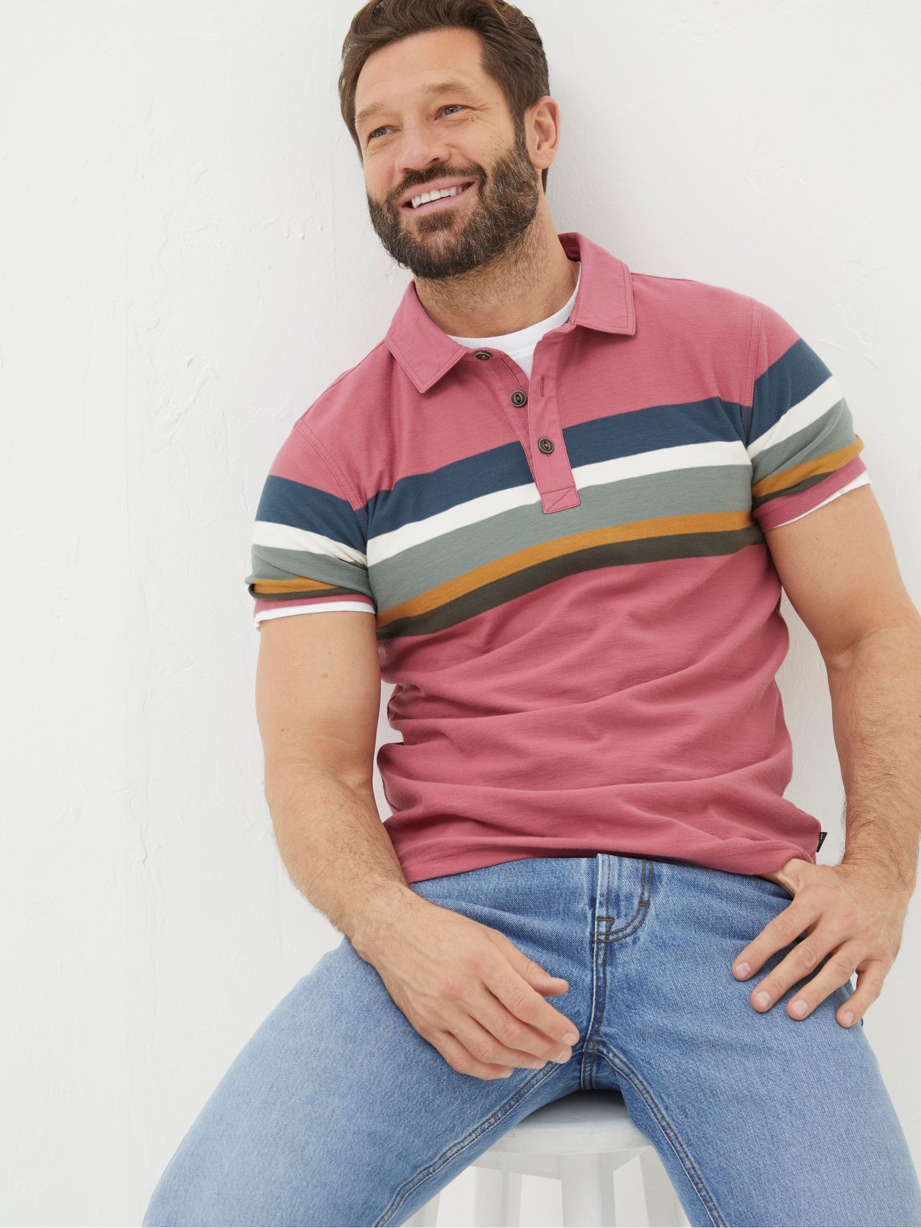 Pink Perranporth Chest Stripe Polo Shirt - Image 2 of 5
