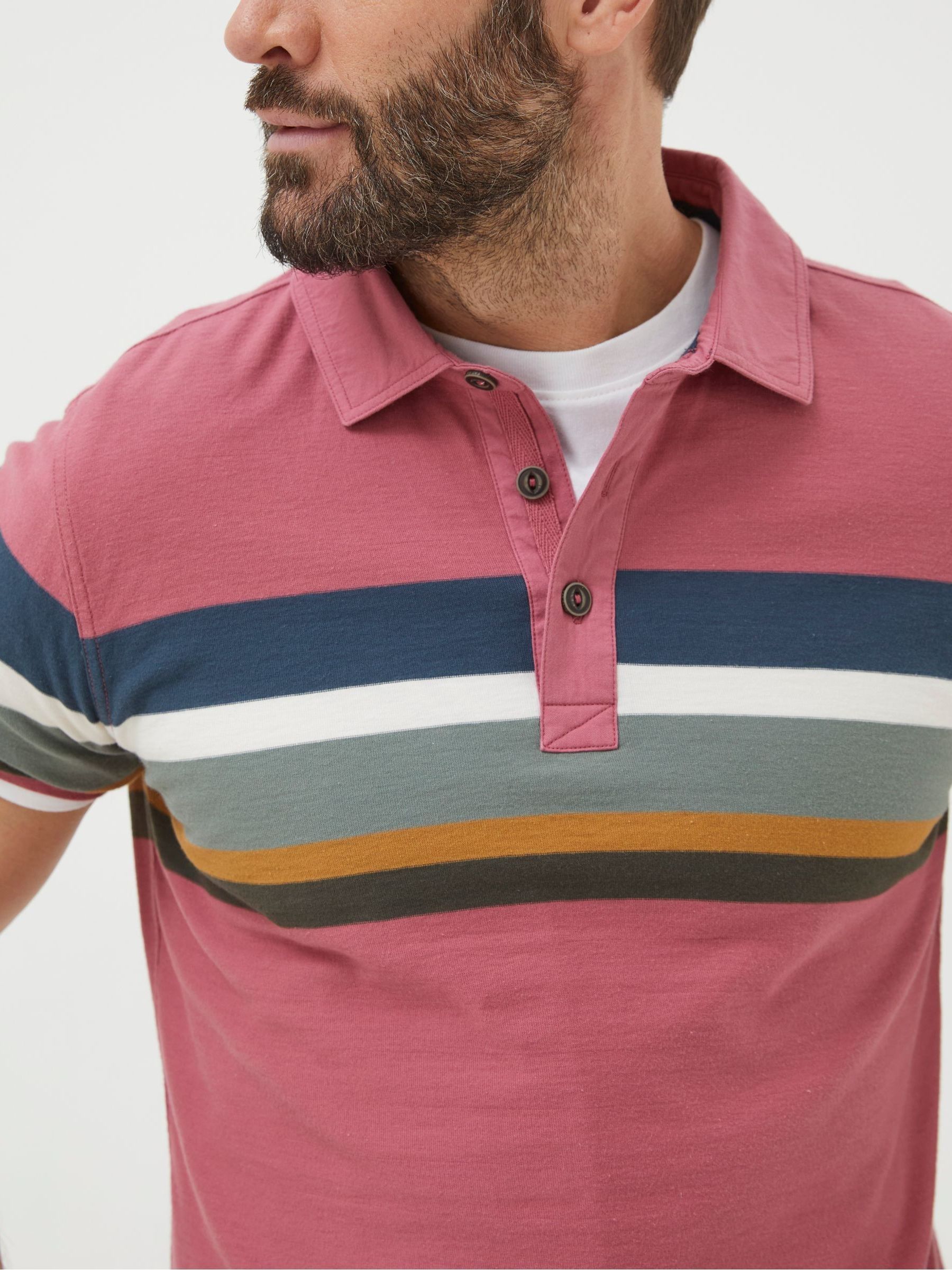 Pink Perranporth Chest Stripe Polo Shirt - Image 4 of 5