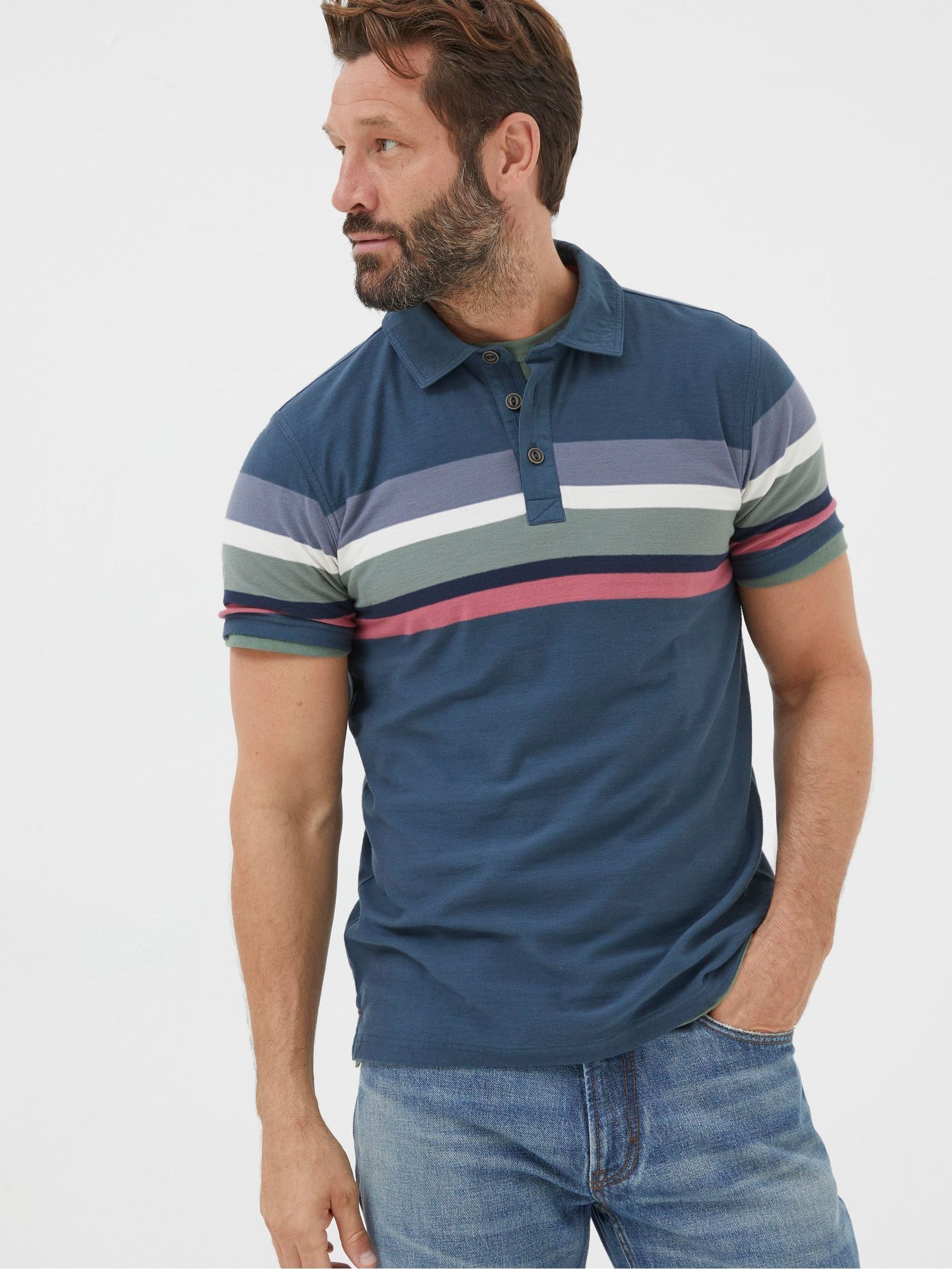 Blue Perranporth Chest Stripe Polo Shirt - Image 1 of 5