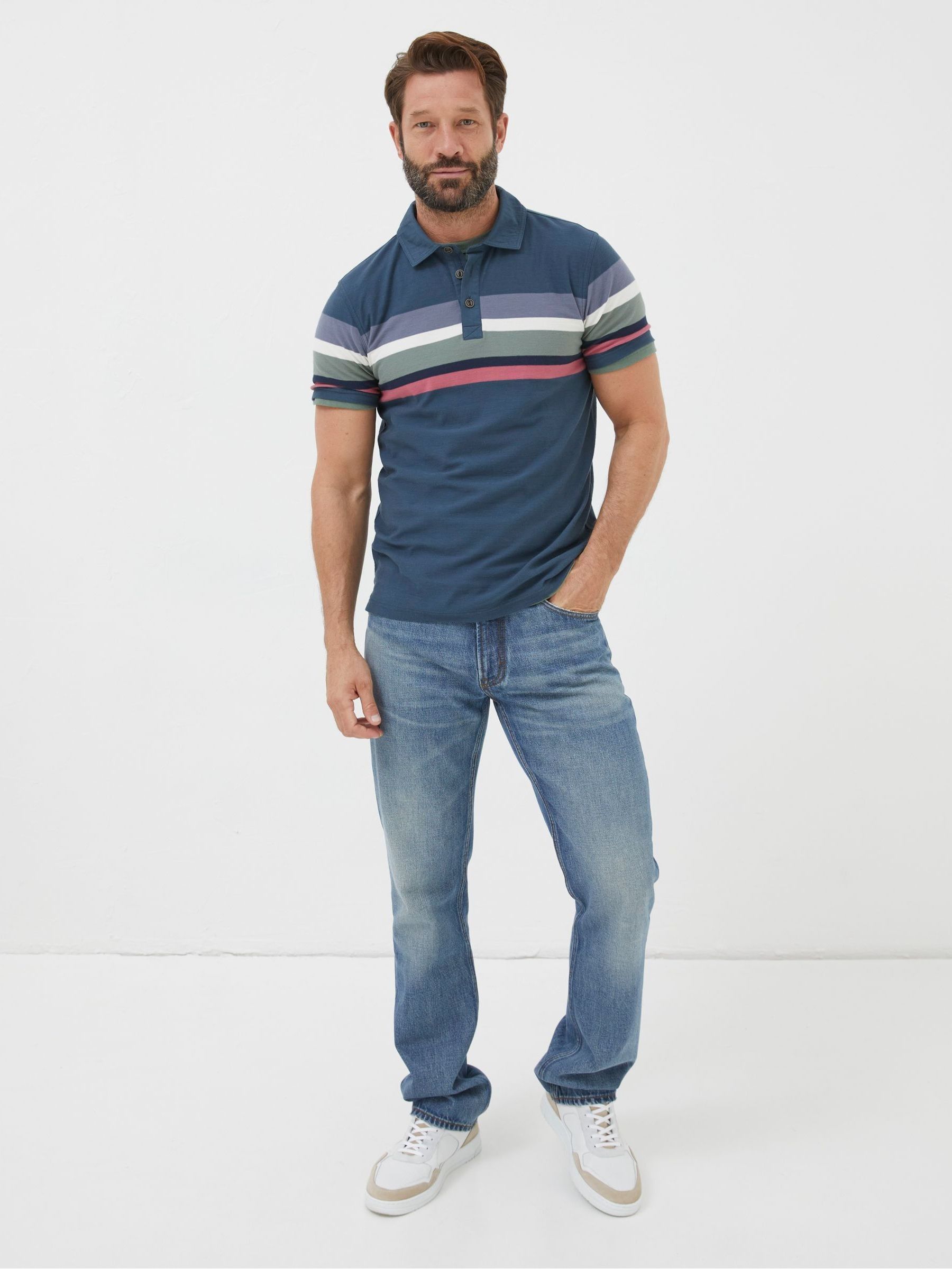 Blue Perranporth Chest Stripe Polo Shirt - Image 3 of 5