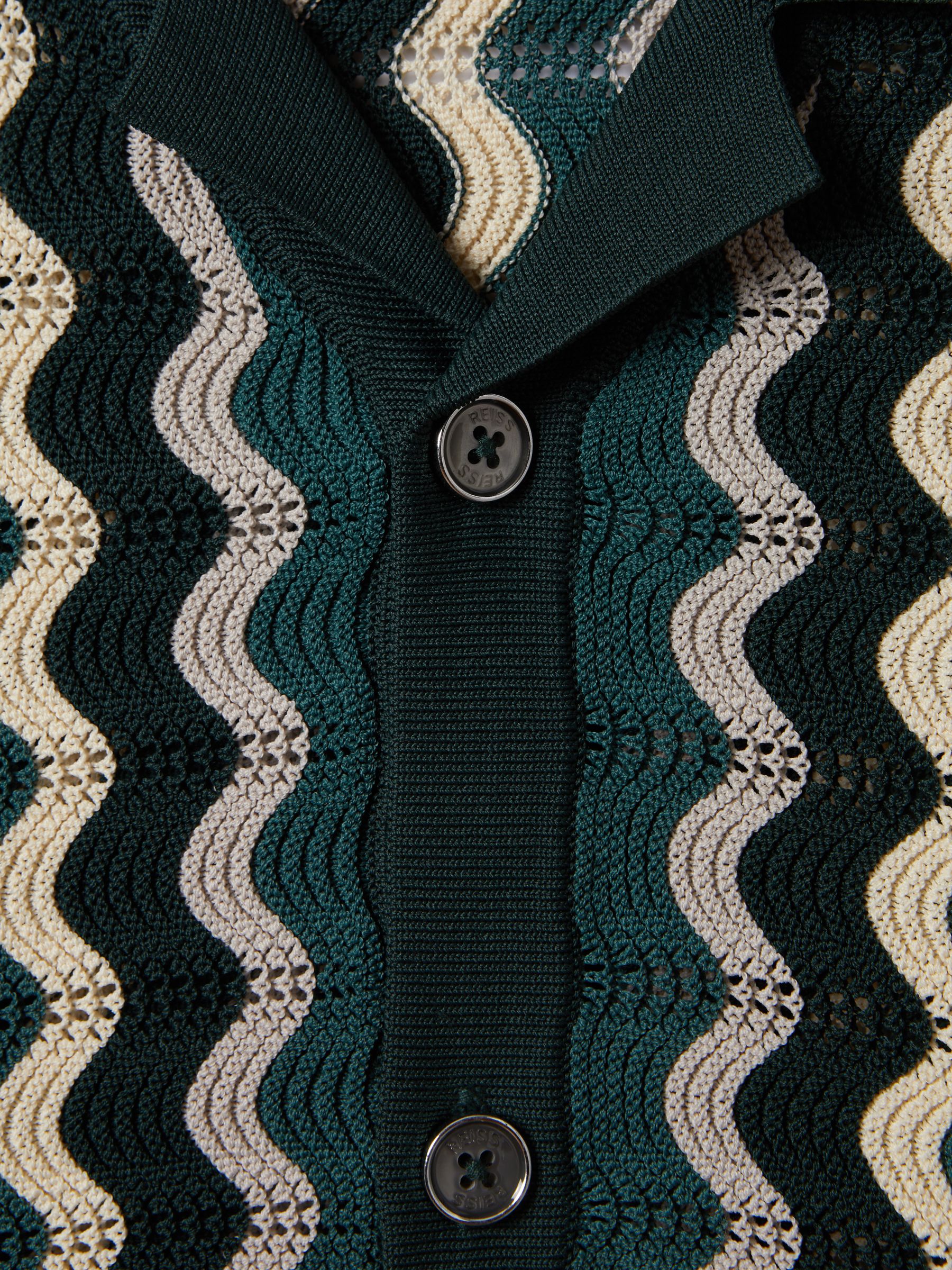 Senior Knitted Cuban Collar Shirt in Green Multi - Image 6 of 6