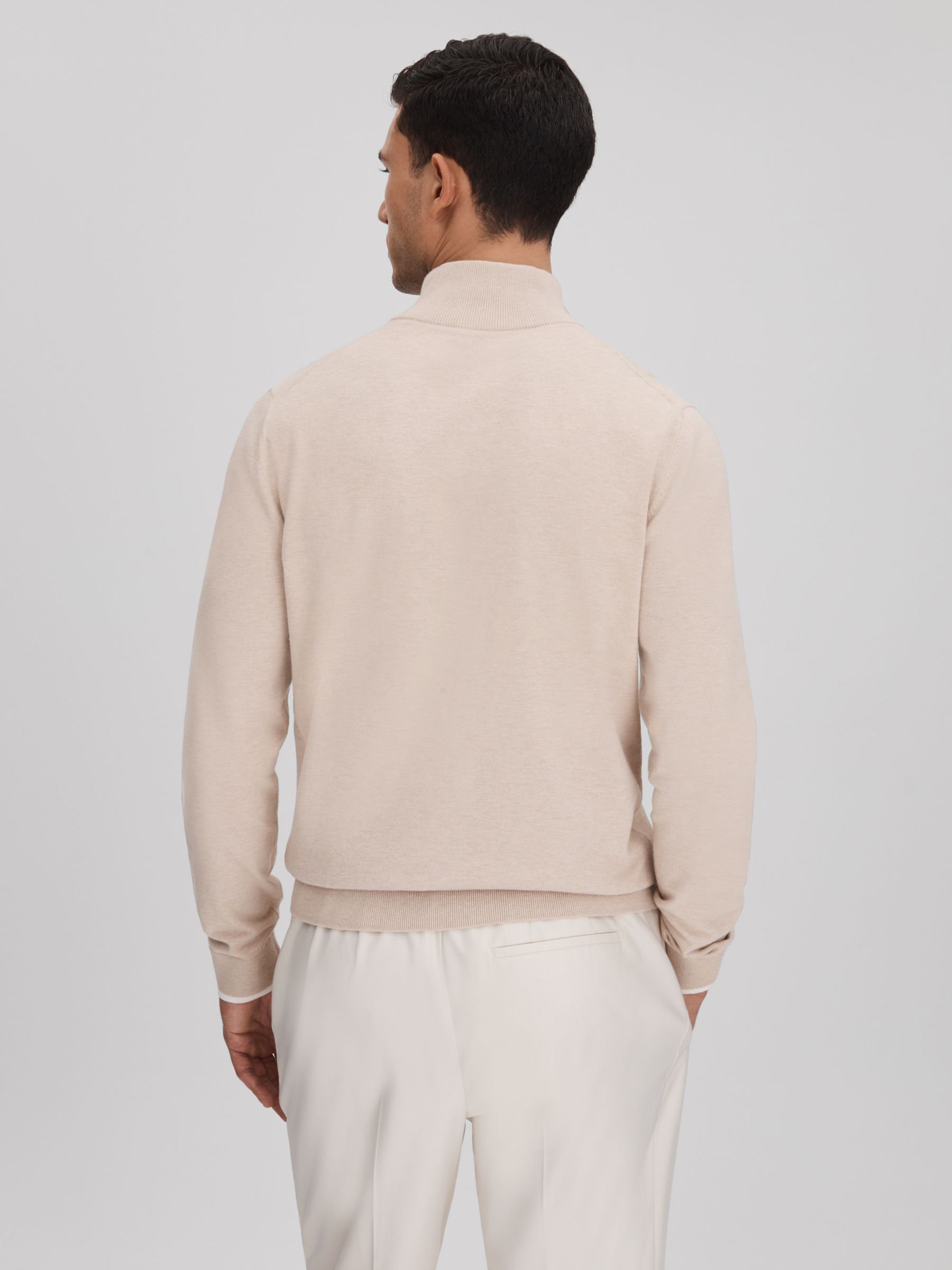 Cotton Blend Half-Zip Funnel Neck Jumper in Camel - Image 5 of 7
