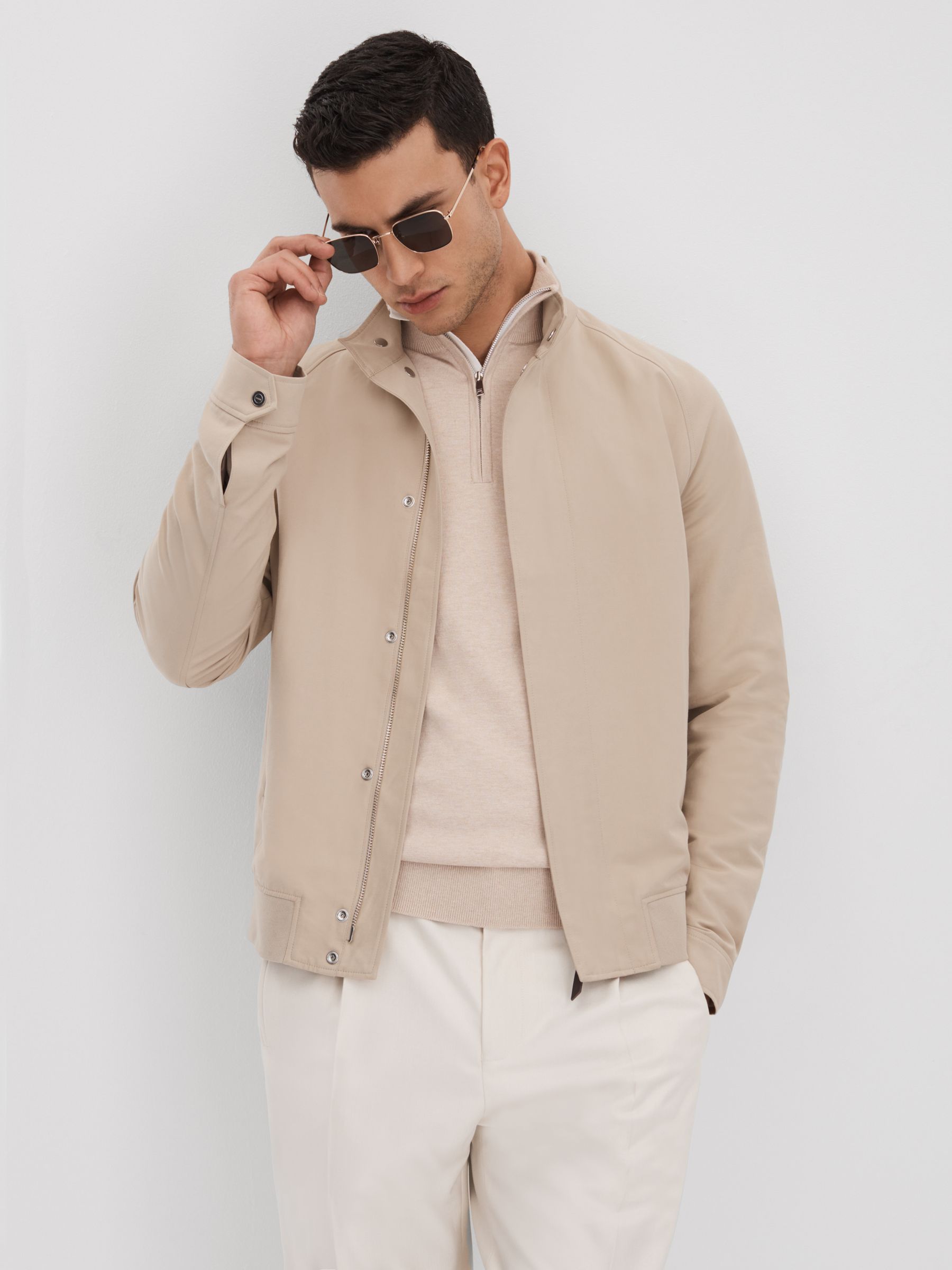 Cotton Blend Half-Zip Funnel Neck Jumper in Camel - Image 6 of 7