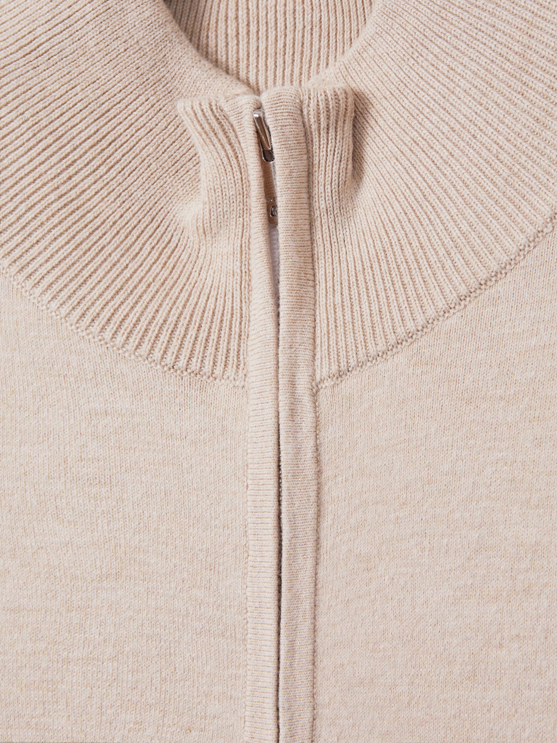 Cotton Blend Half-Zip Funnel Neck Jumper in Camel - Image 7 of 7