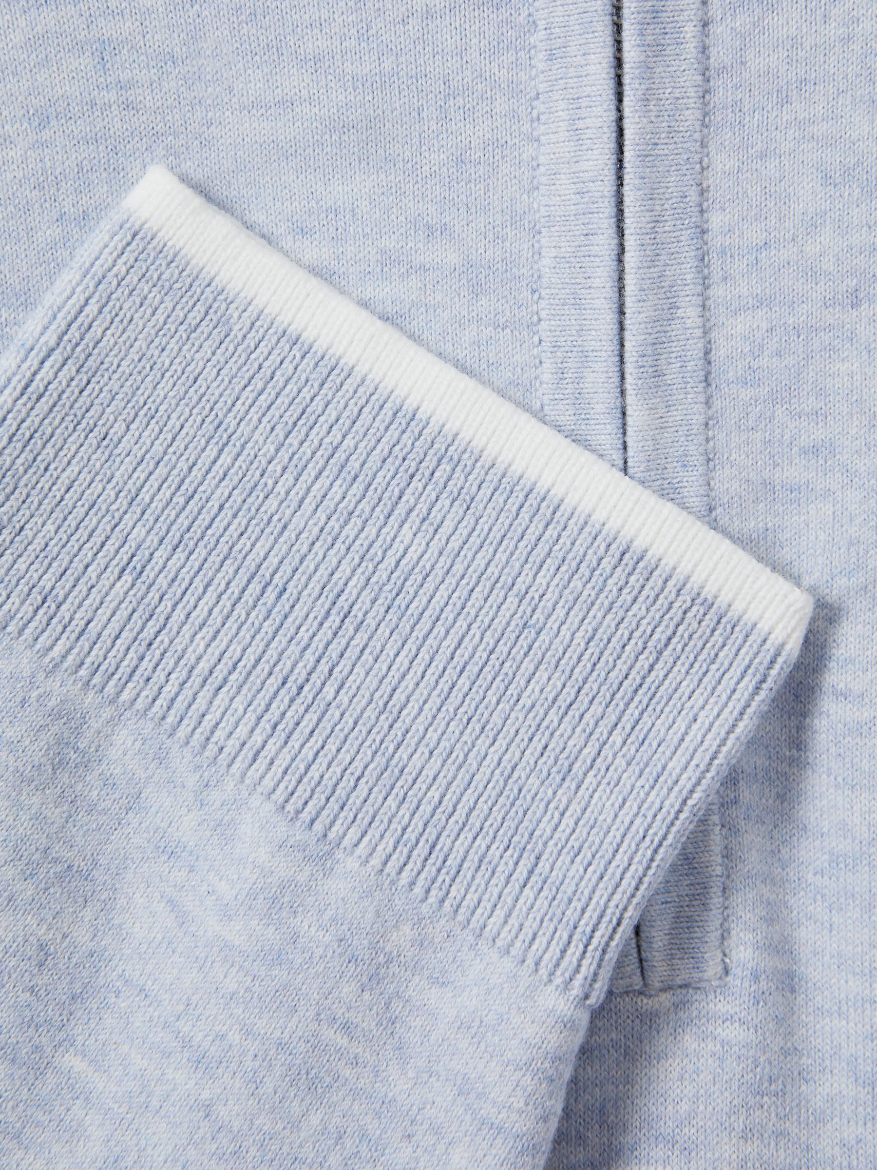 Cotton Blend Half-Zip Funnel Neck Jumper in Soft Blue Melange - Image 6 of 6