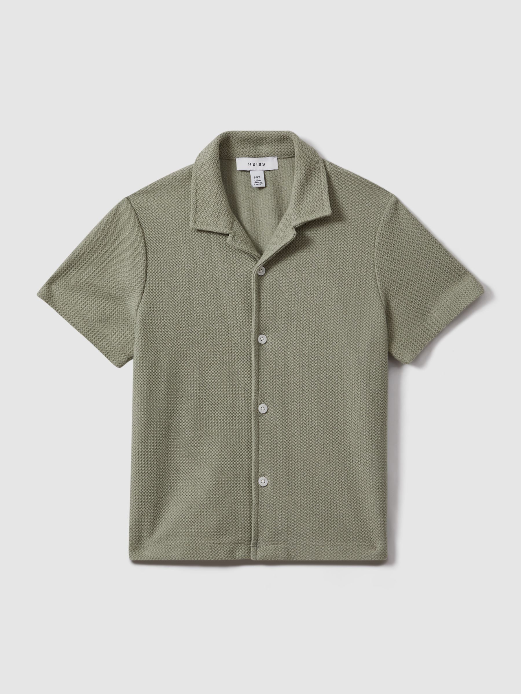Senior Textured Cotton Cuban Collar Shirt in Pistachio - Image 2 of 4