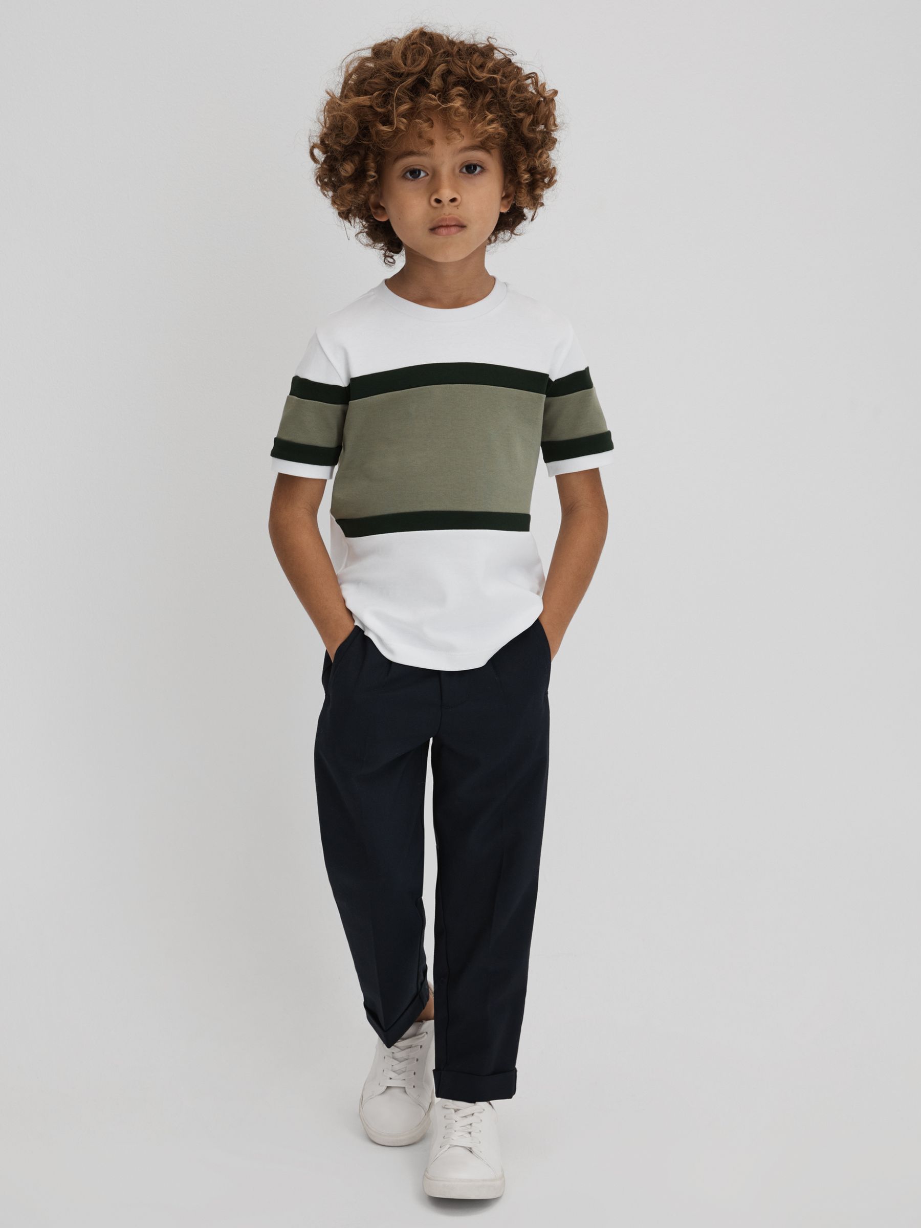 9-13 yrs Cotton Colourblock Crew Neck T-Shirt in Green - Image 1 of 6
