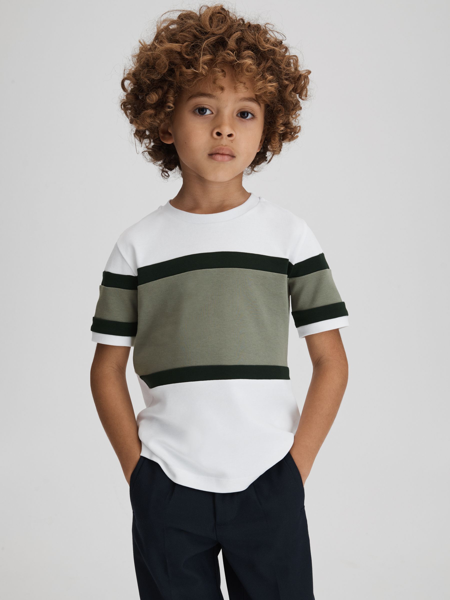 9-13 yrs Cotton Colourblock Crew Neck T-Shirt in Green - Image 3 of 6
