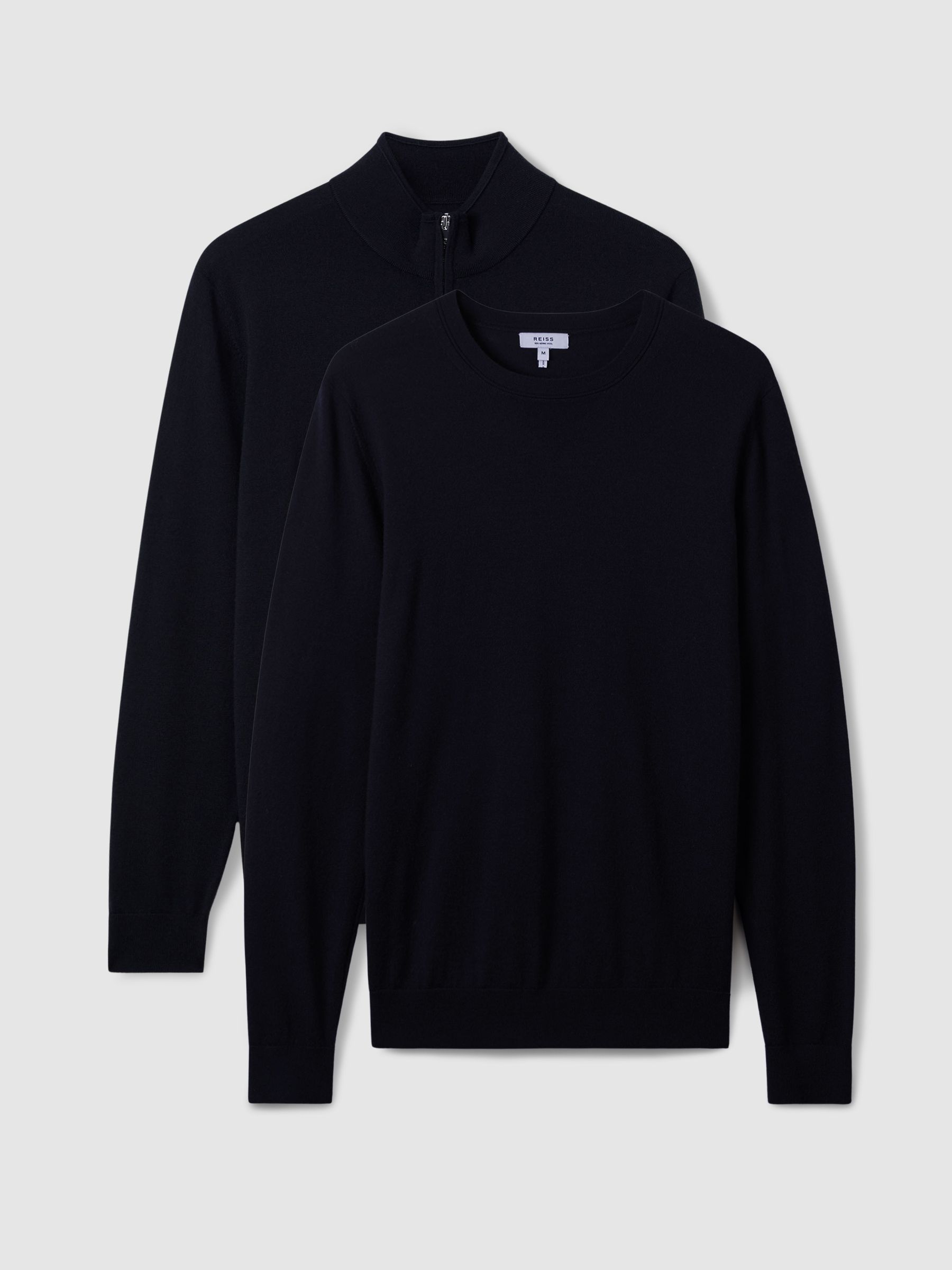 Pack of Two Merino Wool Jumpers in Navy - Image 1 of 8