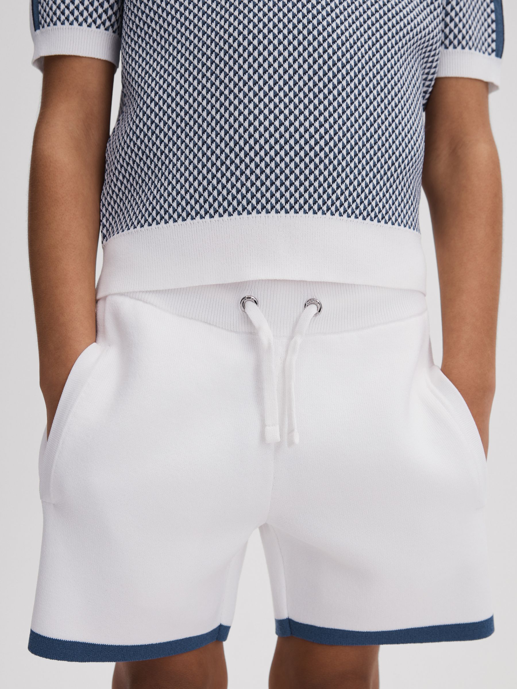 9-13 yrs Knitted Drawstring Shorts in White - Image 1 of 4
