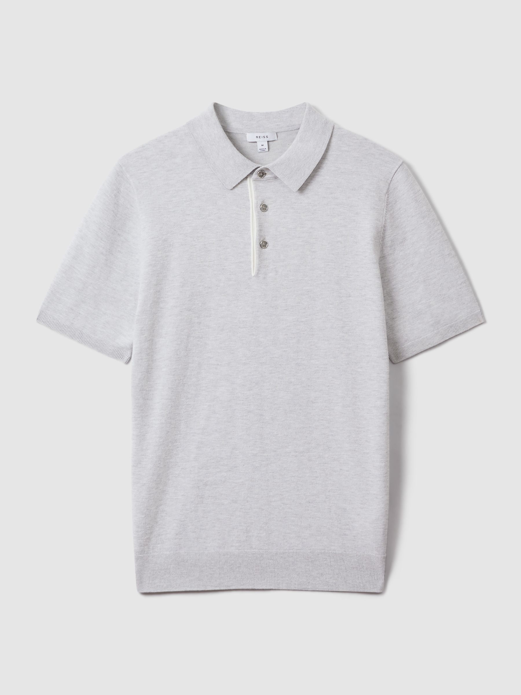 Cotton Blend Contrast Polo Shirt in Soft Grey - Image 2 of 6