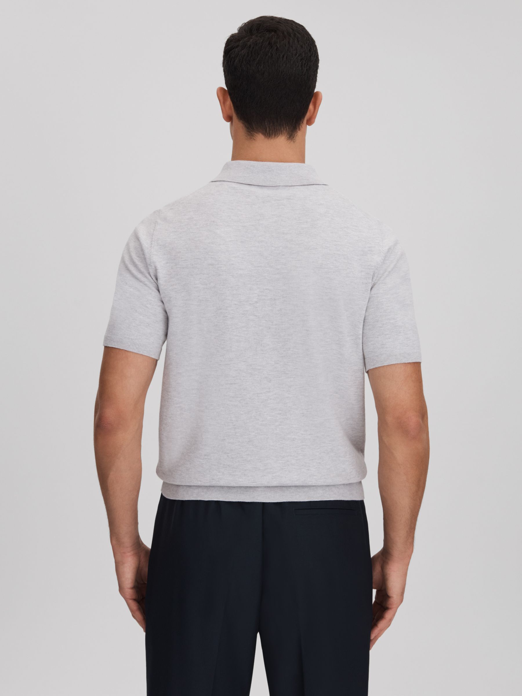 Cotton Blend Contrast Polo Shirt in Soft Grey - Image 5 of 6