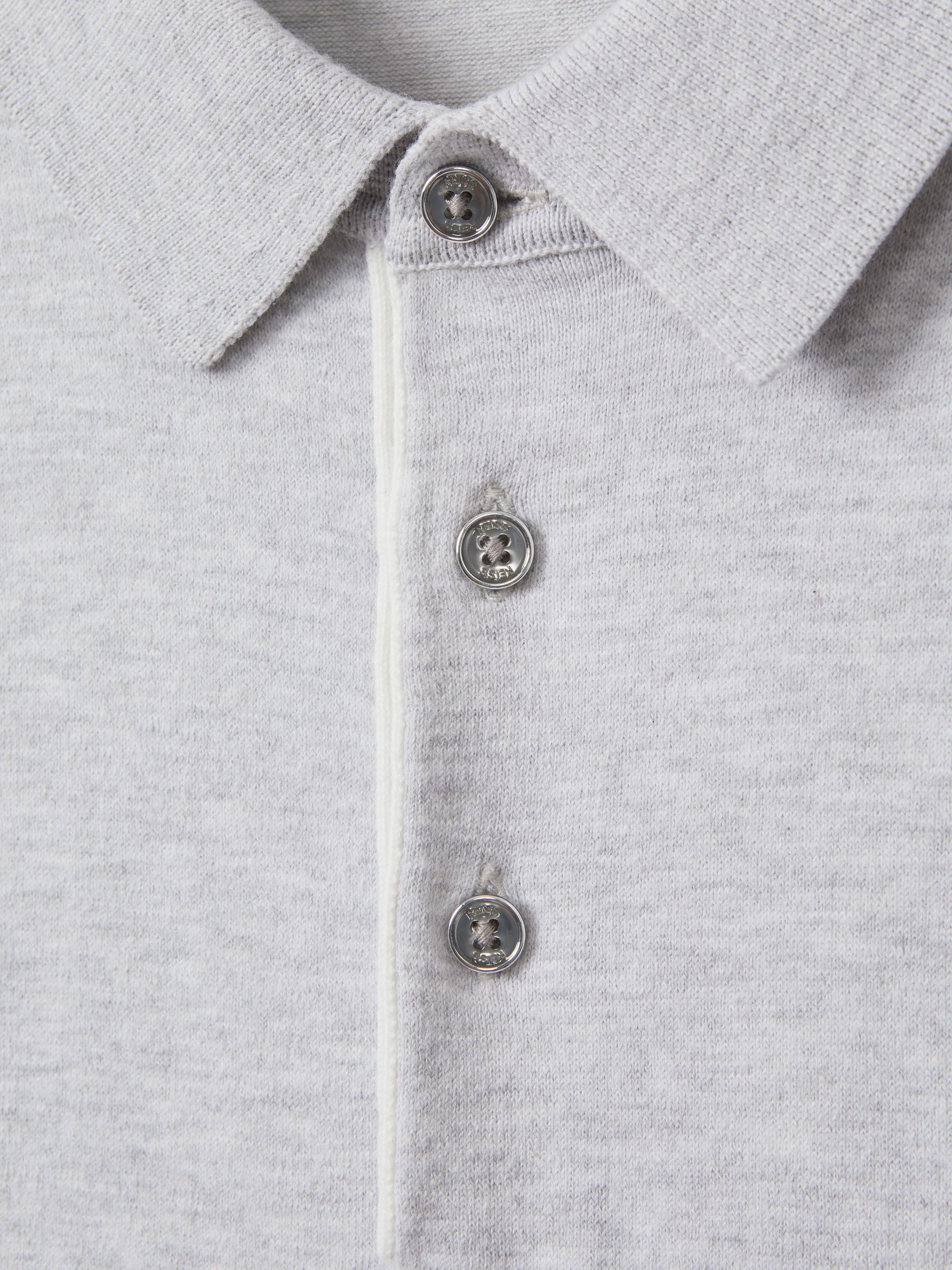 Cotton Blend Contrast Polo Shirt in Soft Grey - Image 6 of 6