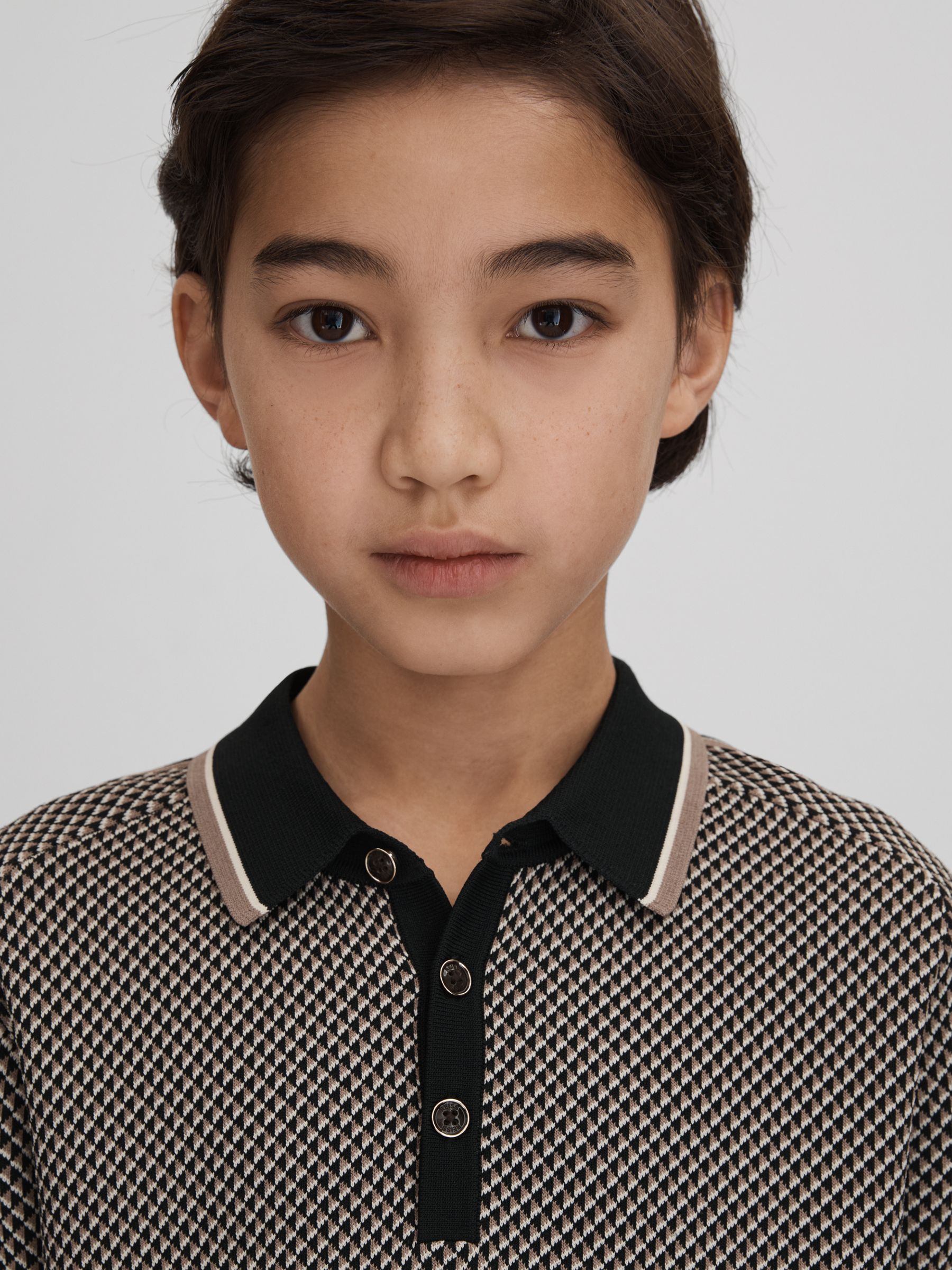 Teen Geometric Design Knitted Polo Shirt in Hunting Green - Image 3 of 6