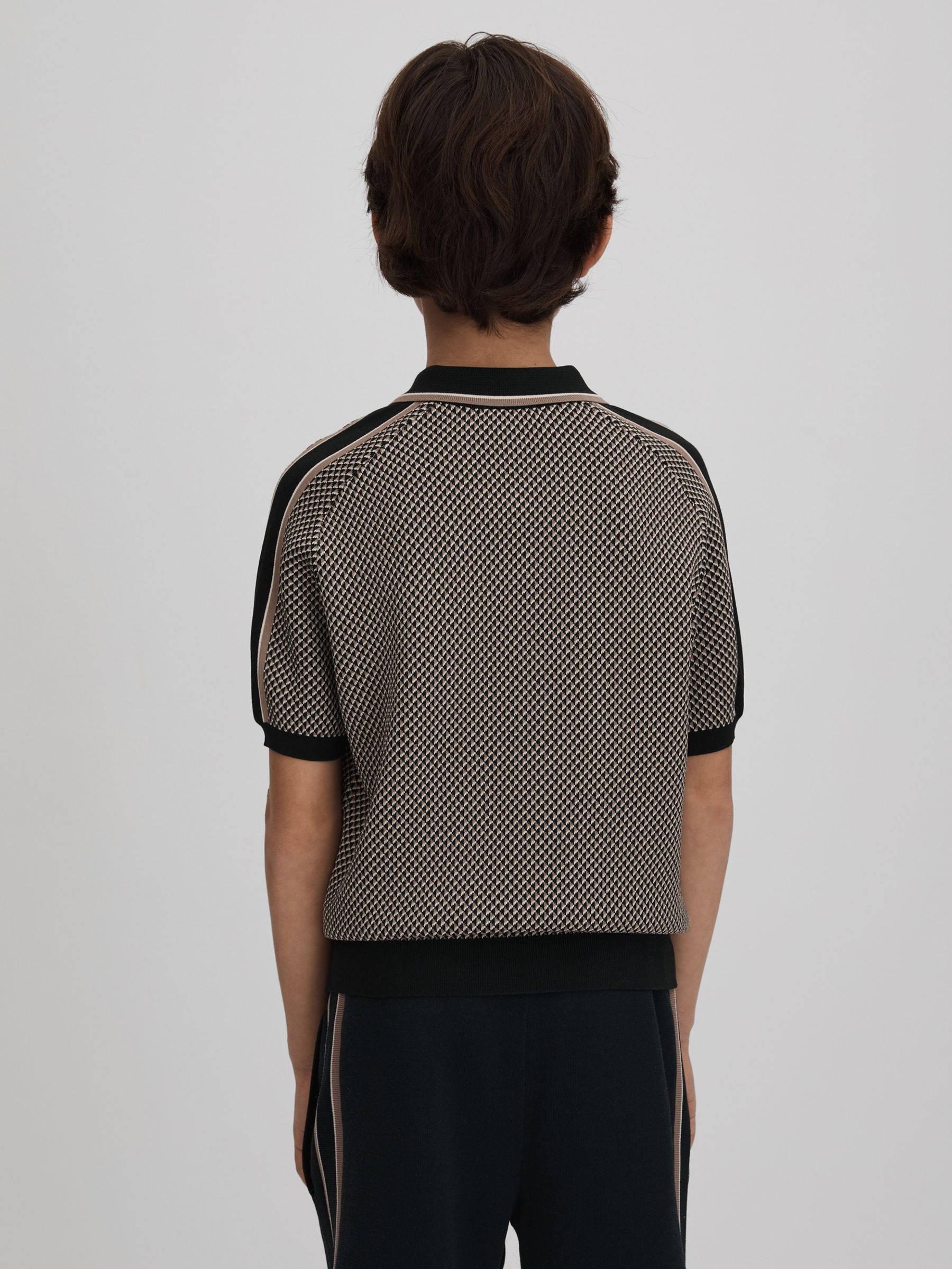 Teen Geometric Design Knitted Polo Shirt in Hunting Green - Image 5 of 6