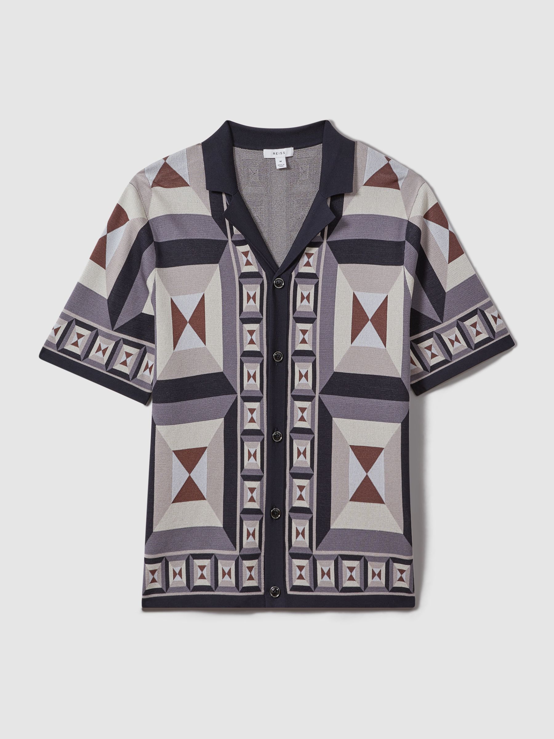 Knitted Cuban Collar Shirt in Blue Multi - Image 2 of 6