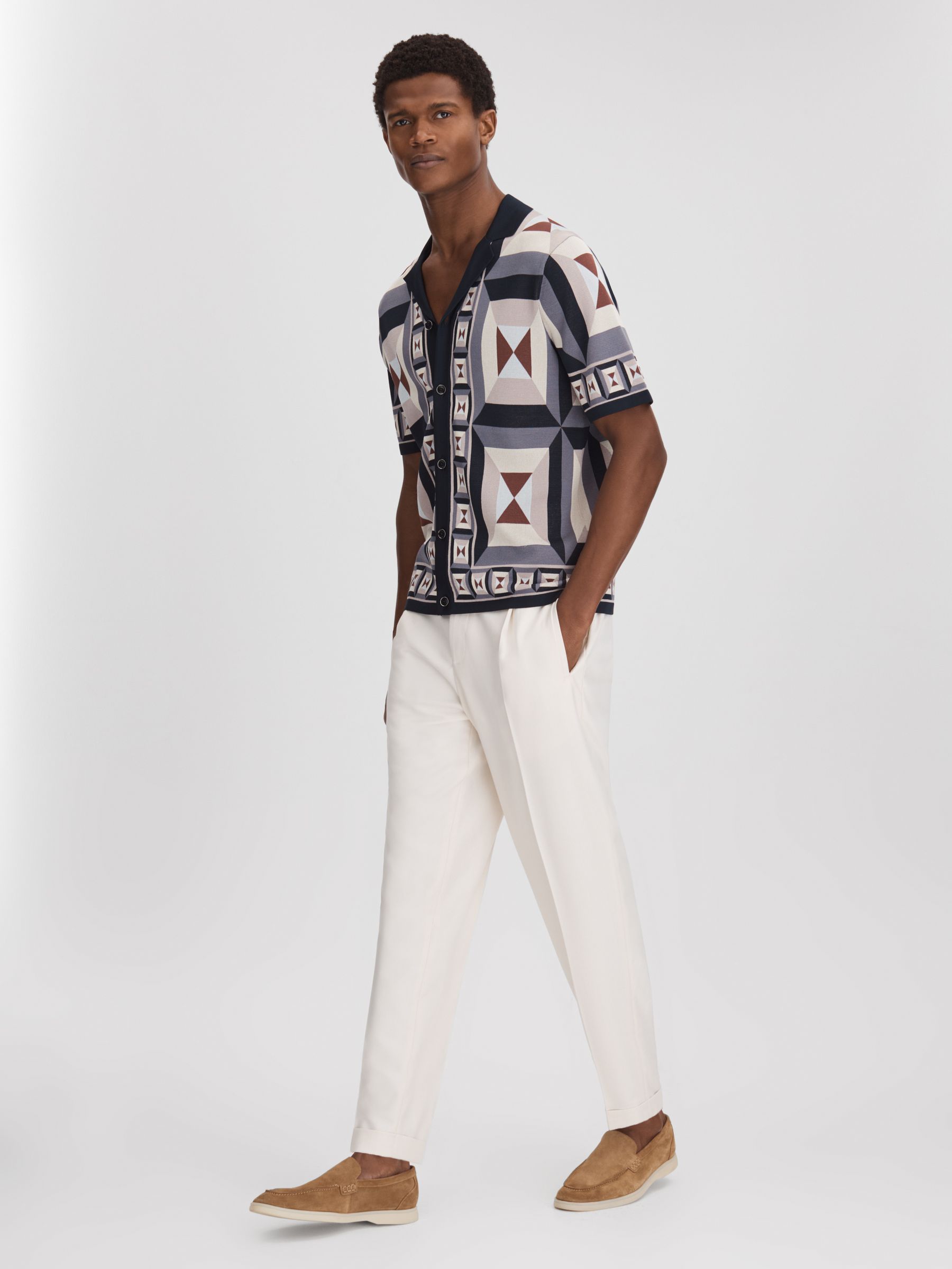 Knitted Cuban Collar Shirt in Blue Multi - Image 3 of 6