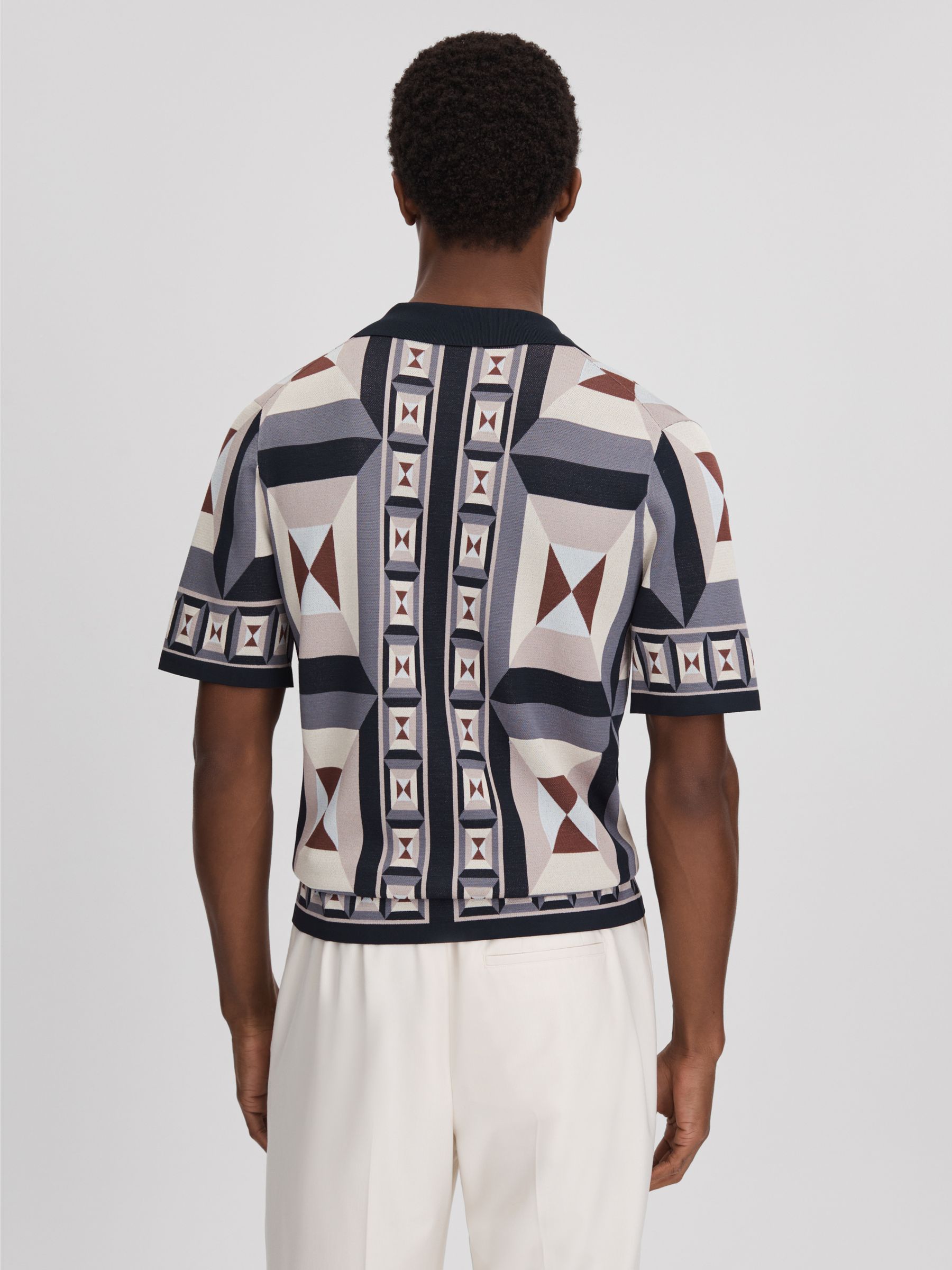 Knitted Cuban Collar Shirt in Blue Multi - Image 5 of 6