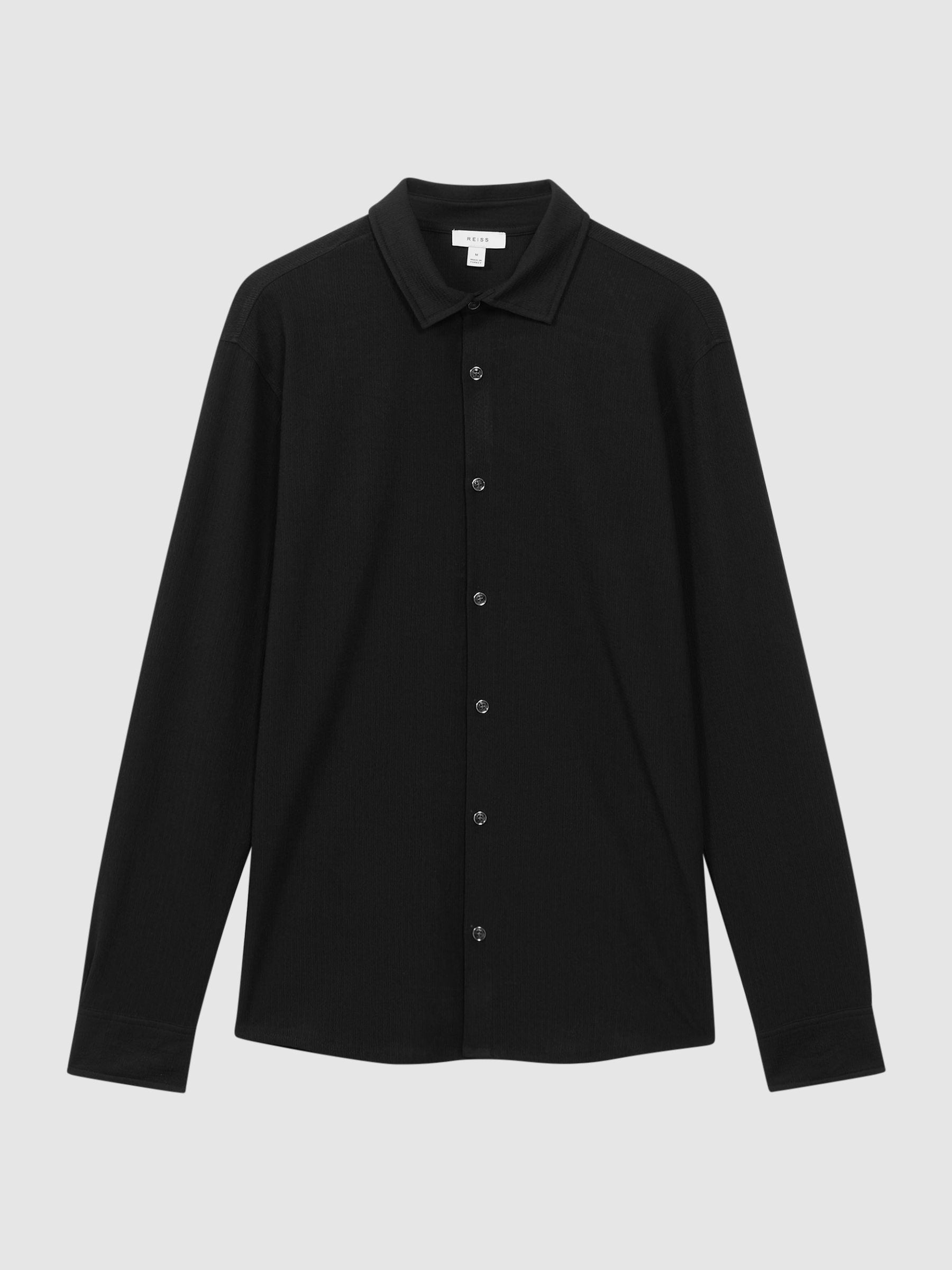 Textured Button-Through Shirt in Black - Image 2 of 4