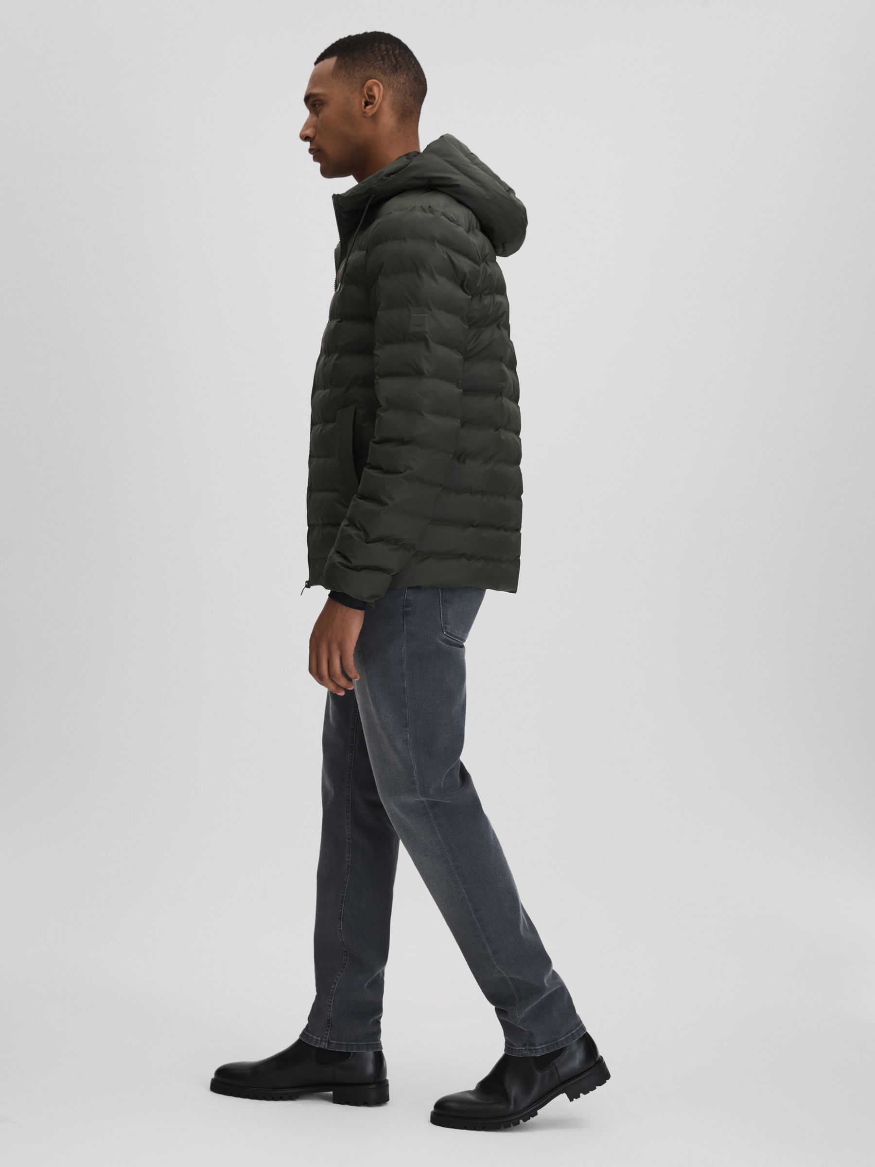Rains Hooded Puffer Jacket in Green - Image 10 of 11