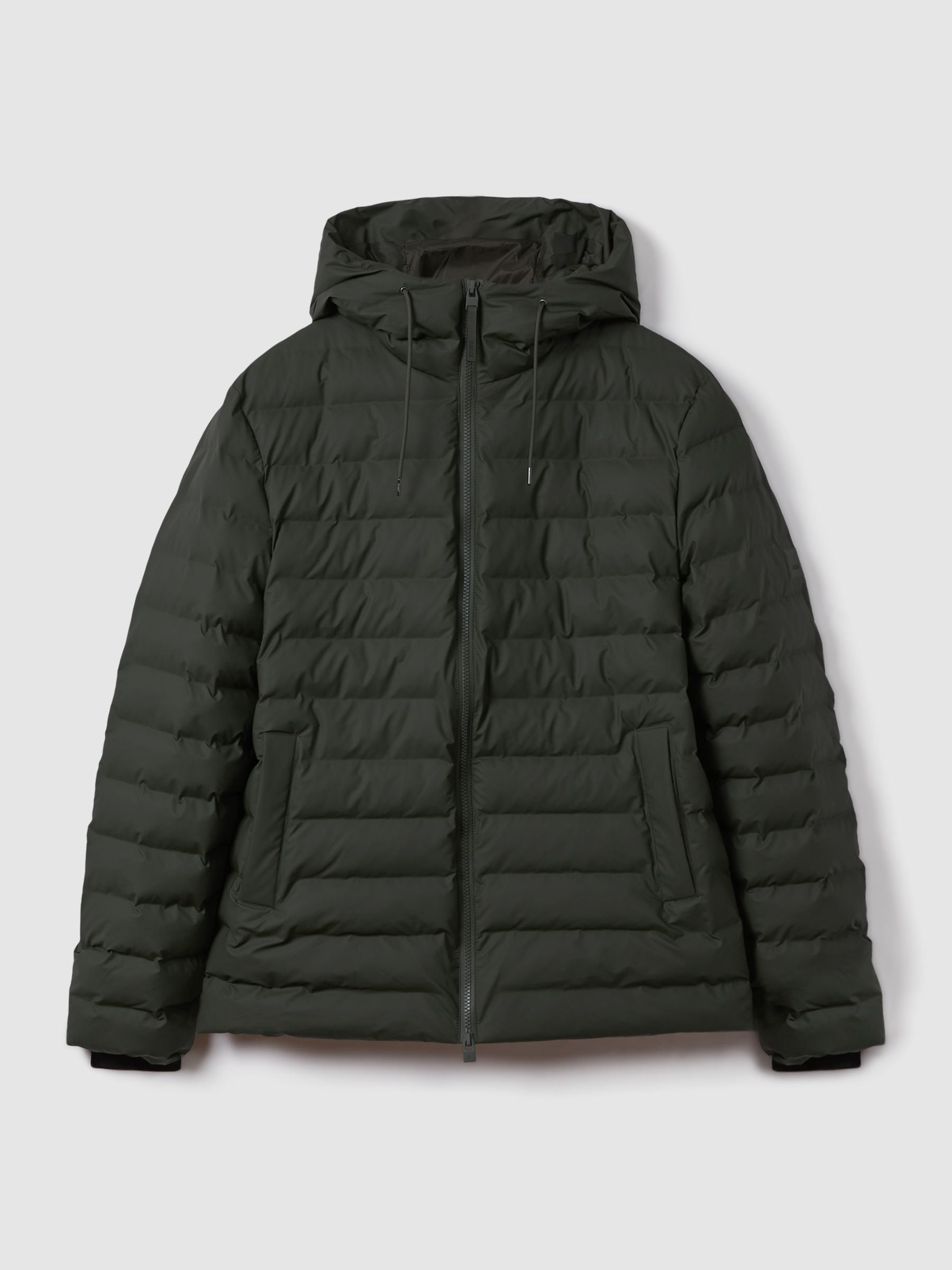 Rains Hooded Puffer Jacket in Green - Image 2 of 11
