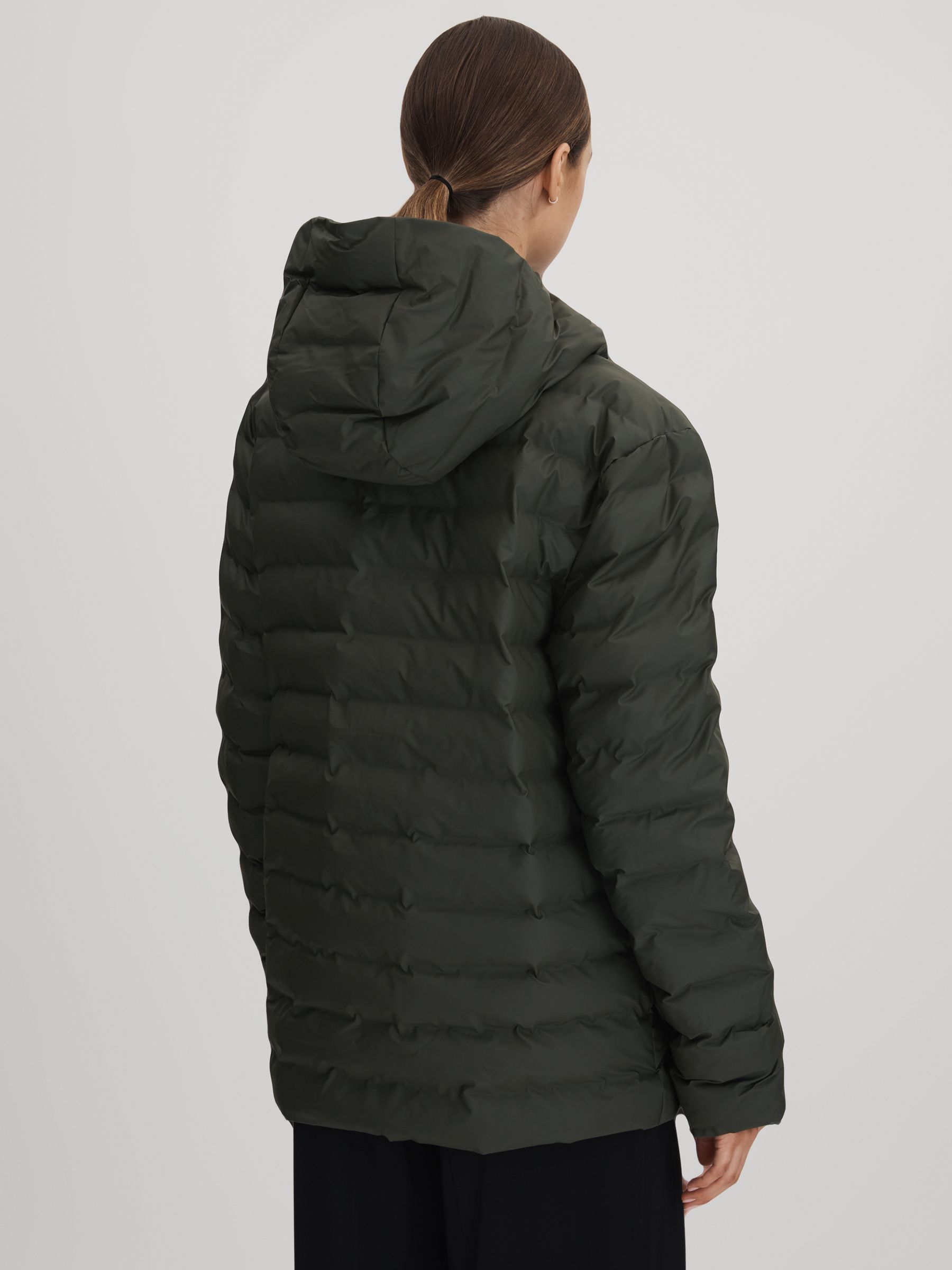 Rains Hooded Puffer Jacket in Green - Image 4 of 11