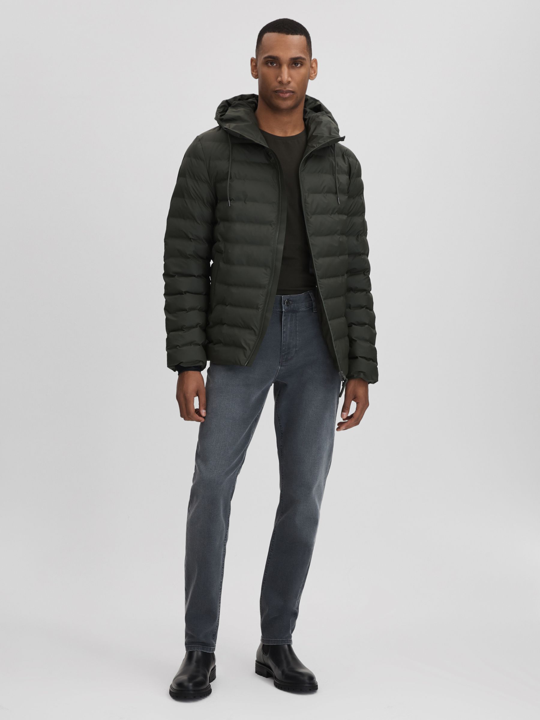 Rains Hooded Puffer Jacket in Green - Image 6 of 11