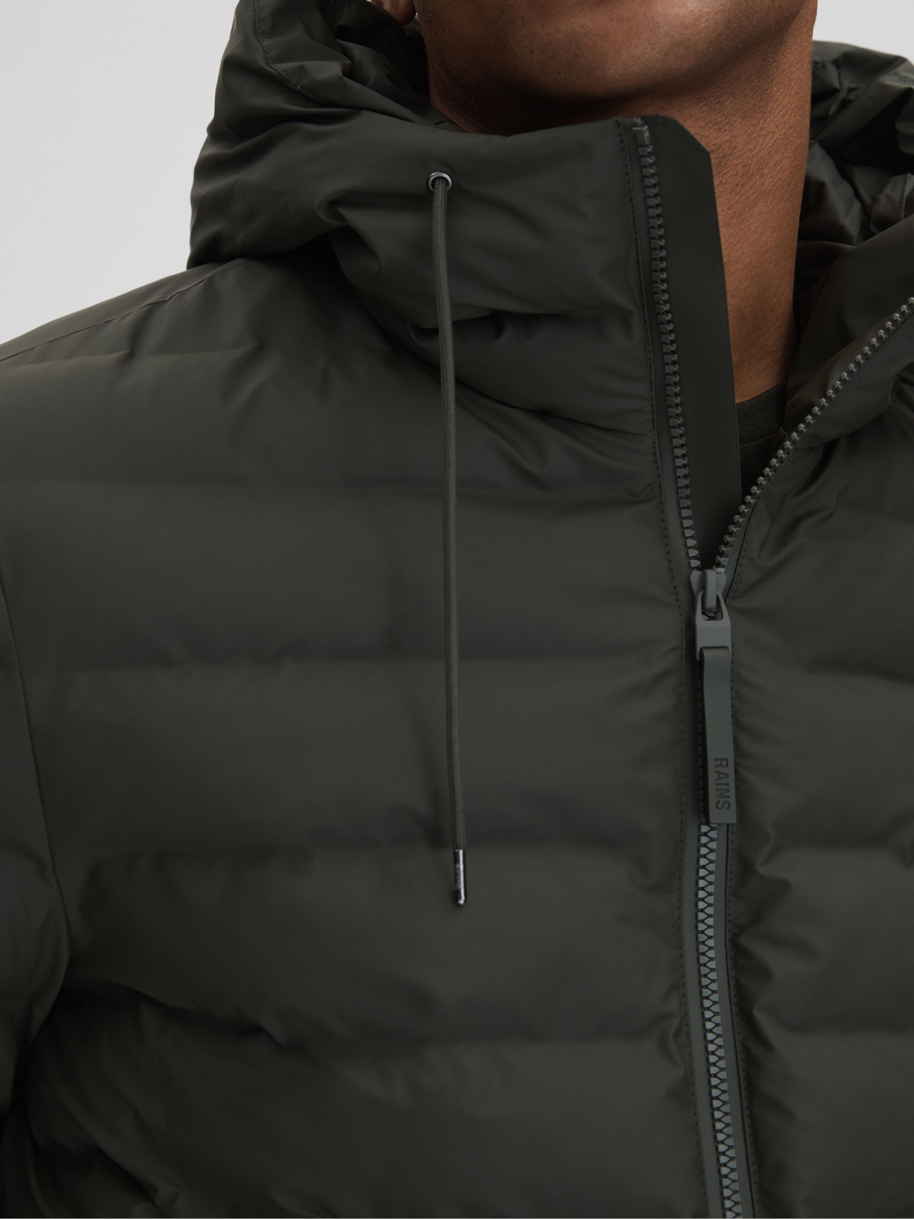 Rains Hooded Puffer Jacket in Green - Image 7 of 11