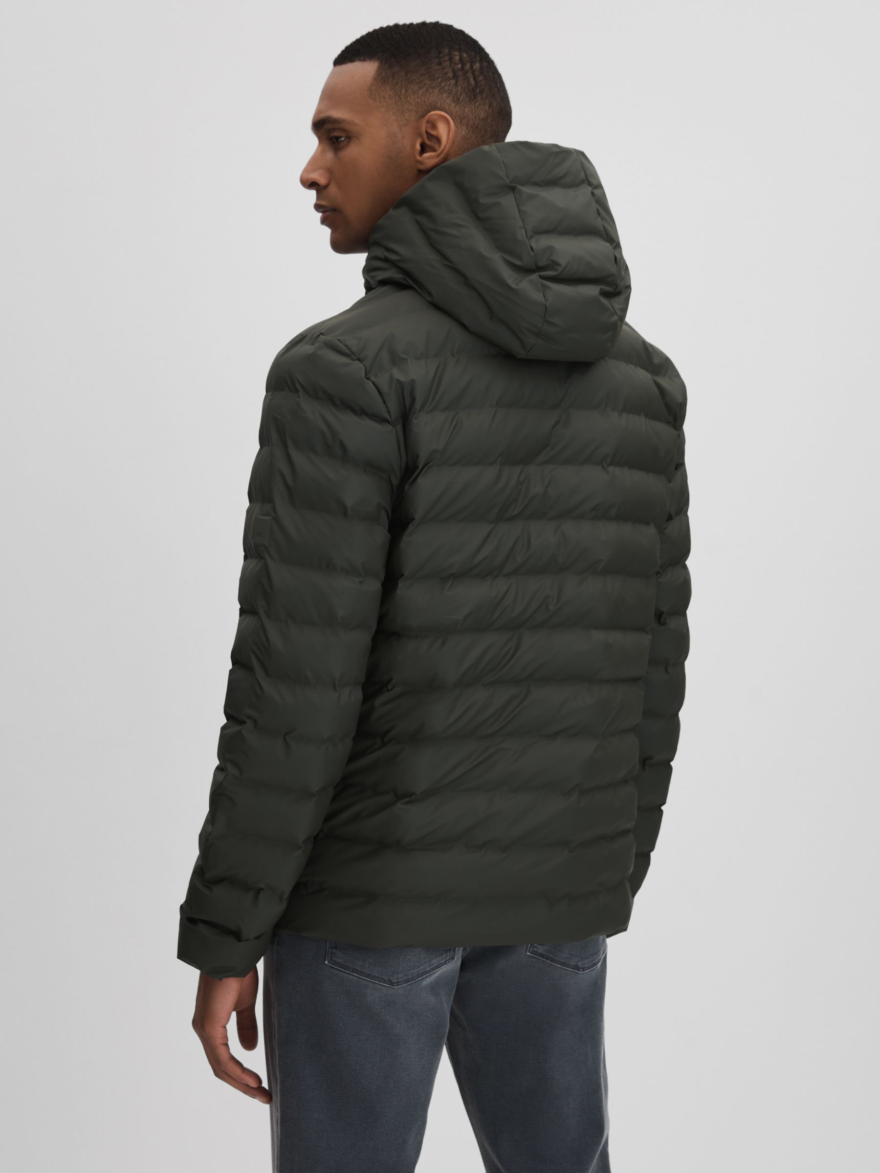 Rains Hooded Puffer Jacket in Green - Image 8 of 11