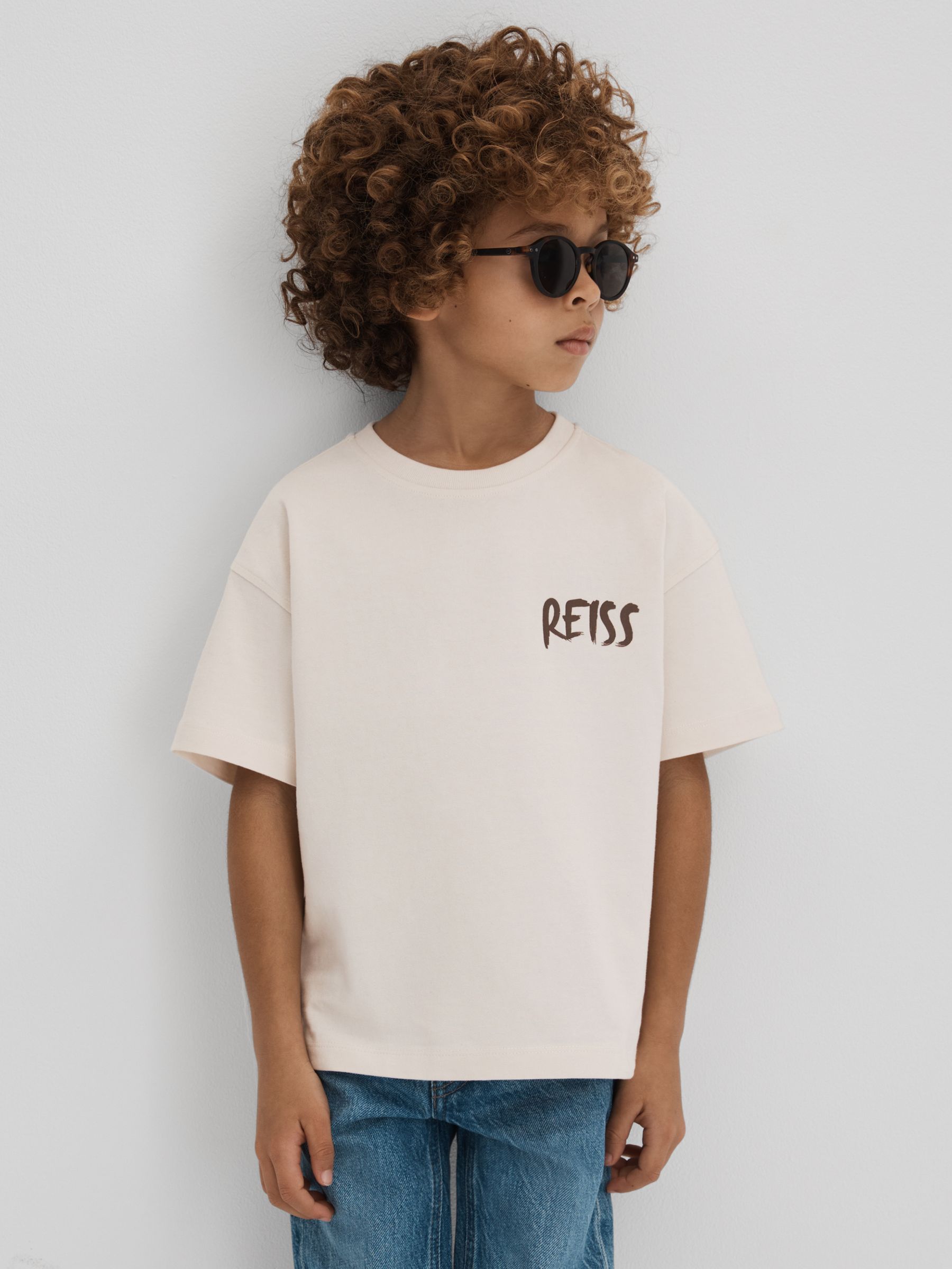 3-9 yrs Cotton-Jersey Logo-Print T-shirt in Ecru - Image 1 of 6