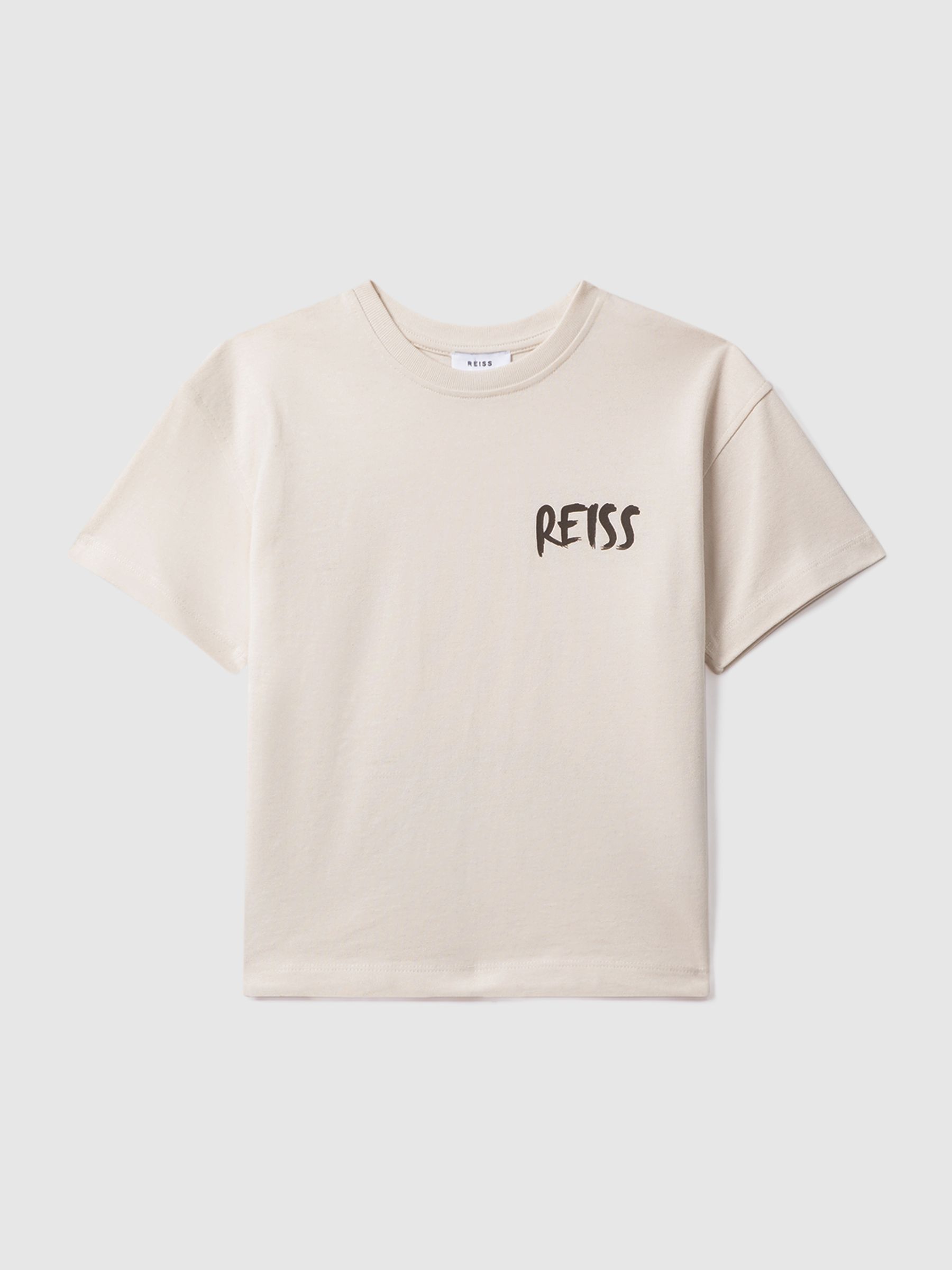 3-9 yrs Cotton-Jersey Logo-Print T-shirt in Ecru - Image 2 of 6